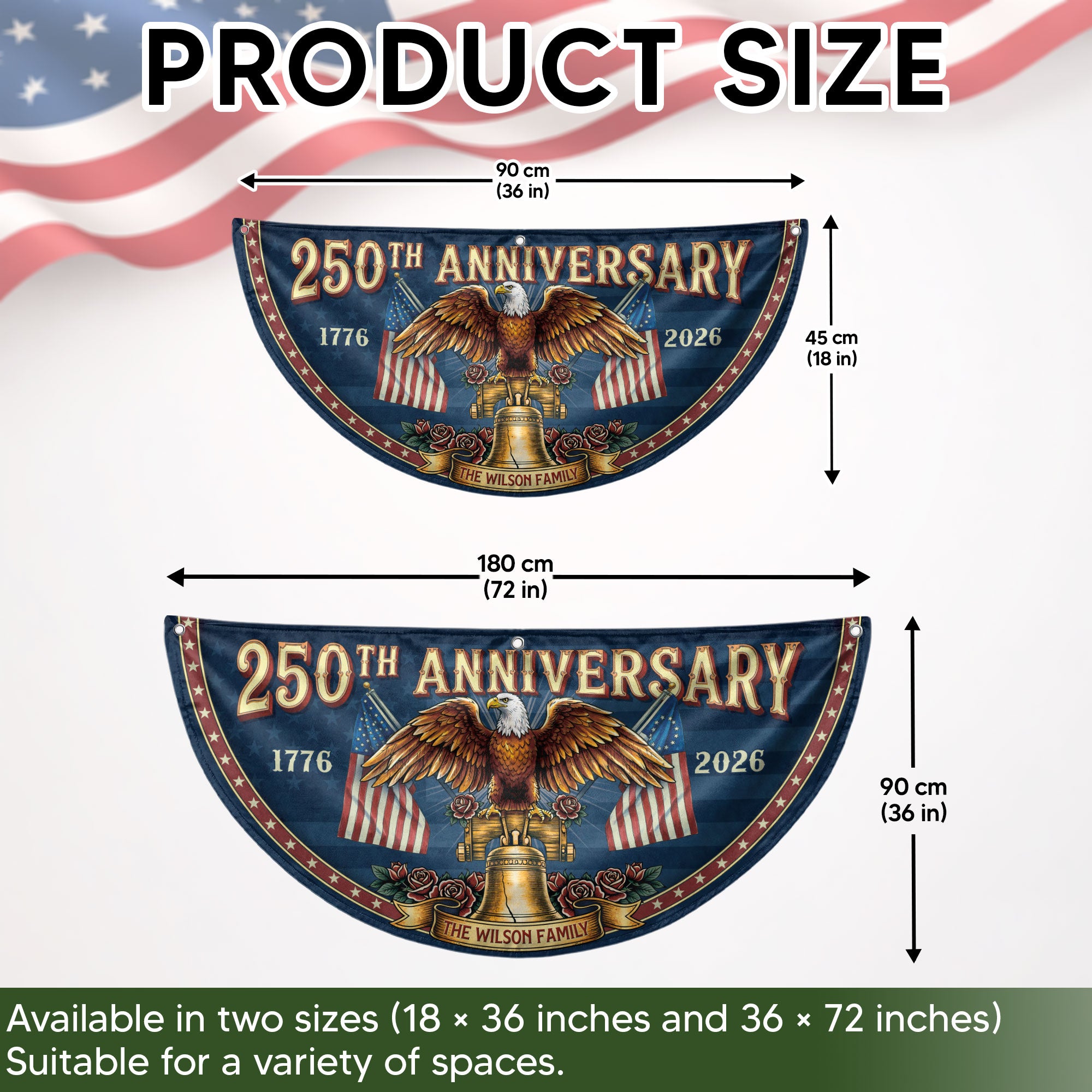 250th Anniversary 1776-2026 Liberty Bell Custom Family Name Patriot Fence Flag Banner