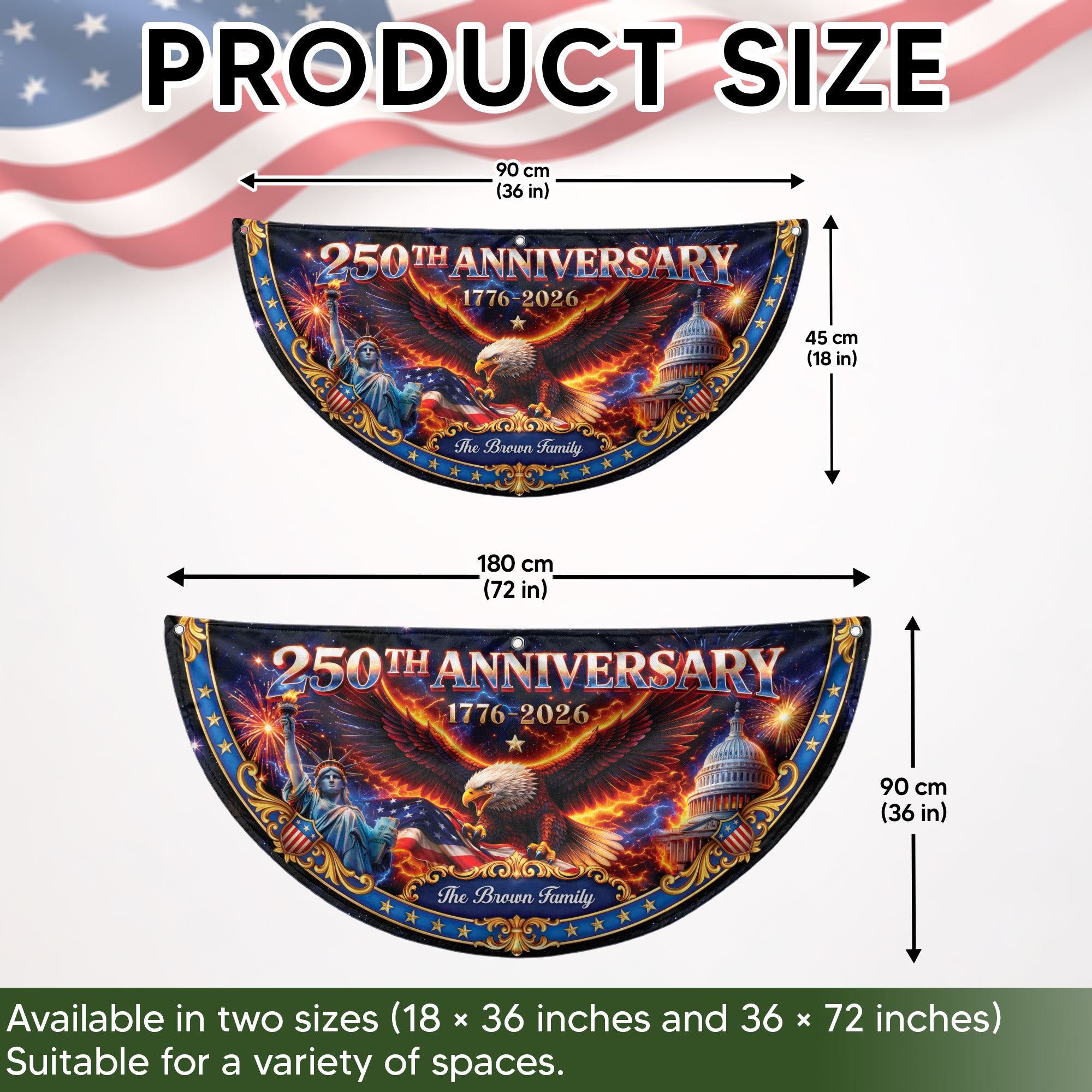 250th Anniversary 1776-2026 Custom Family Name Statue of Liberty Patriot Fence Flag
