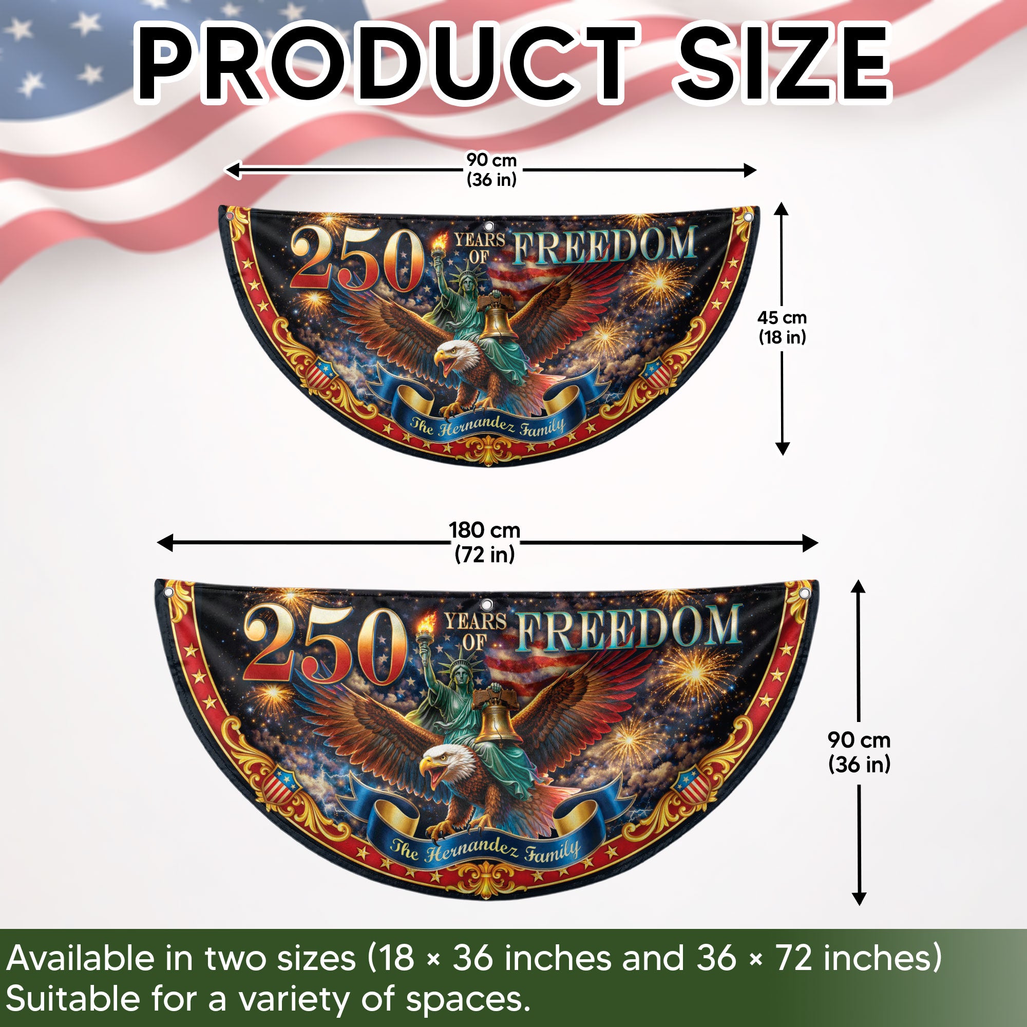 250 Years of Freedom Custom Family Name Patriot Fence Flag - Outdoor Bunting Banner