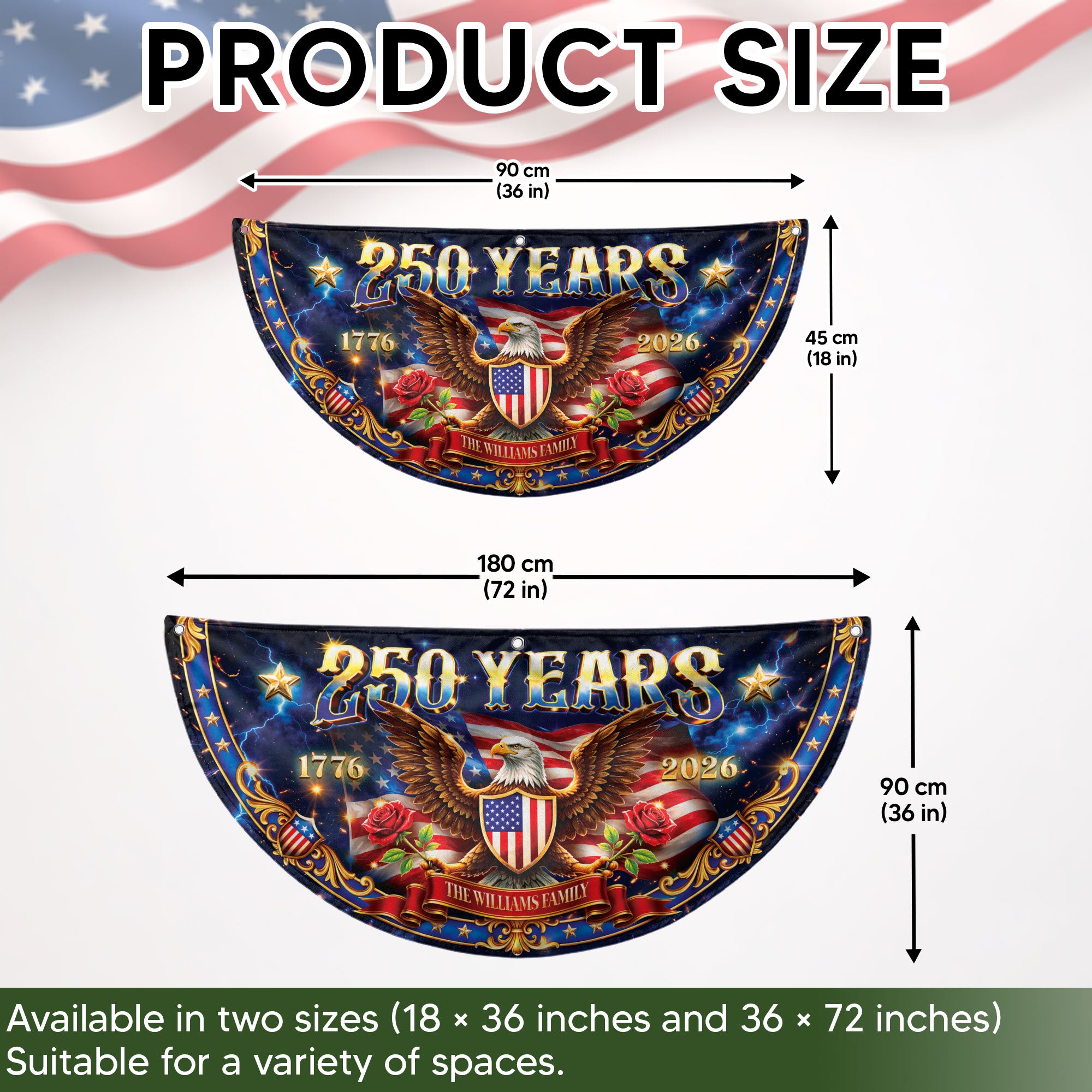 250 Years 1776-2026 Custom Family Name Patriot Eagle Shield Fence Flag Bunting Banner