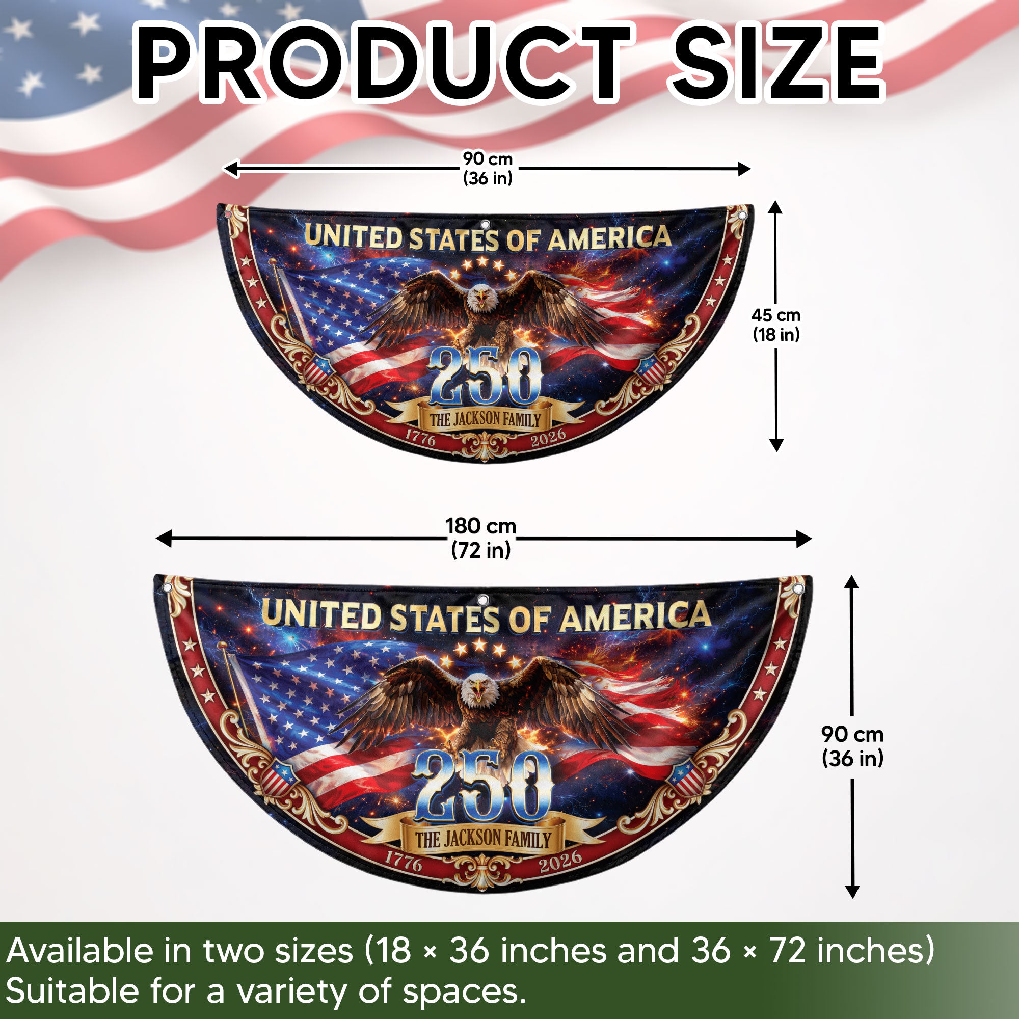 United States 250 Years Custom Family Name Fence Flag - 1776-2026 Patriot Bunting Decor
