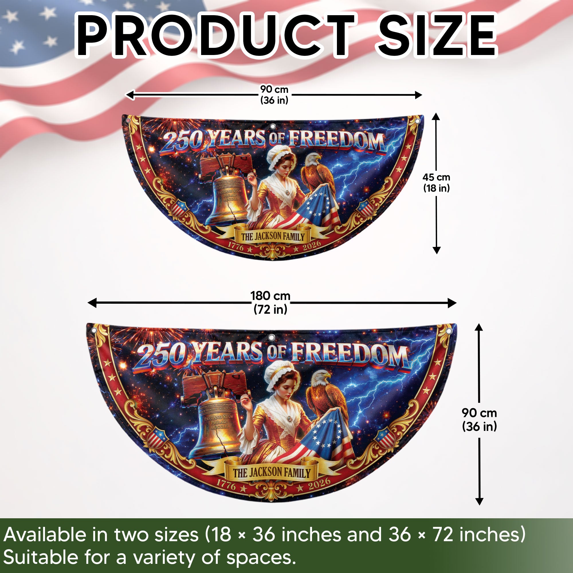 Custom Family Name 250 Years of Freedom Betsy Ross Patriot 1776-2026 Fence Flag Banner