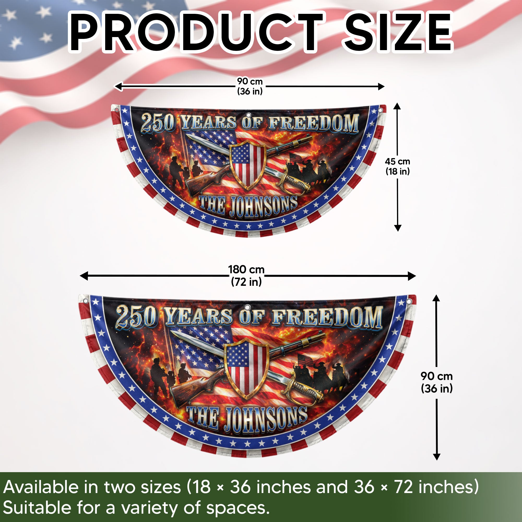 Custom Family Name 250 Years of Freedom Patriot Shield 1776-2026 Bunting Fence Flag