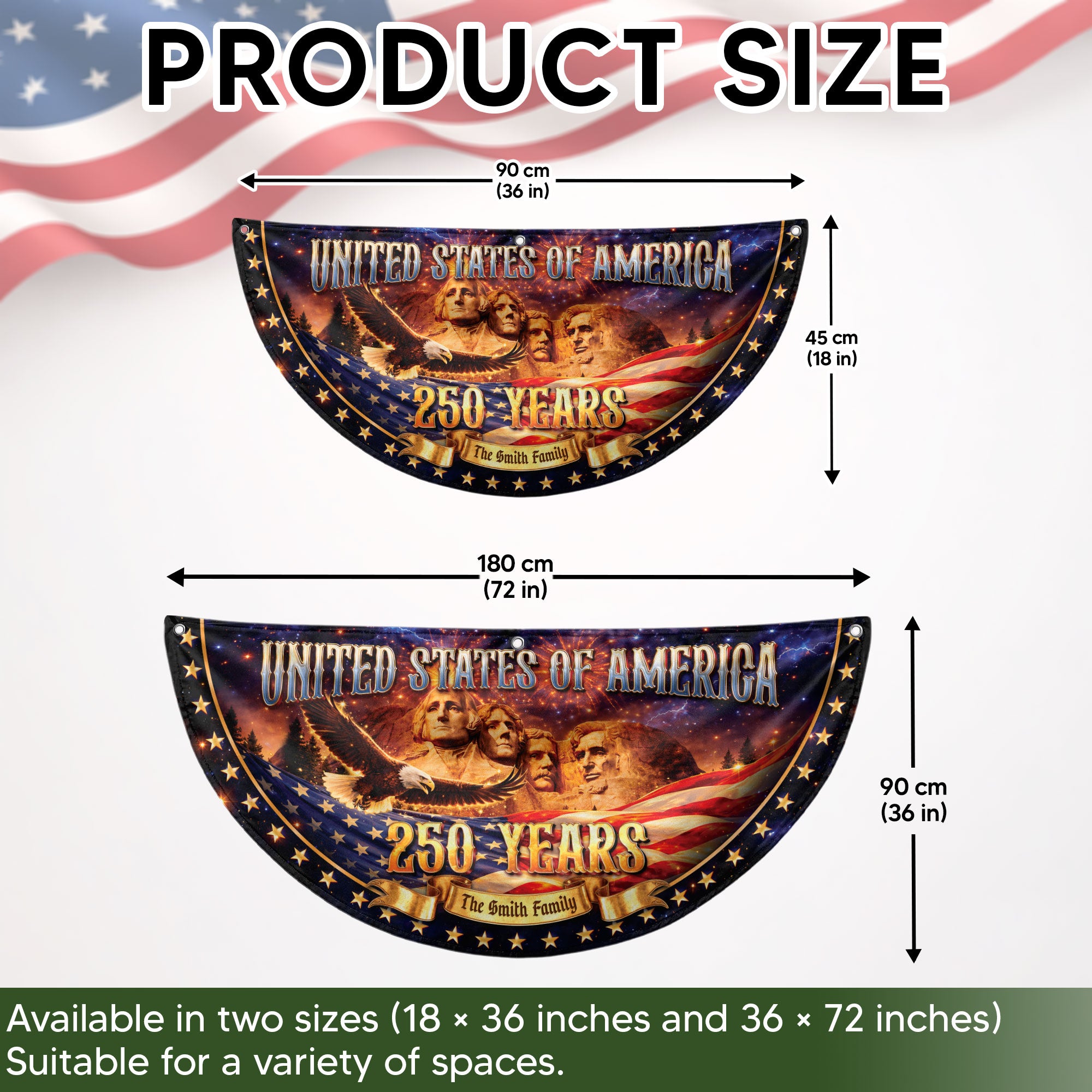 Custom Family Name United States 250 Years Mount Rushmore Patriot Bunting Fence Flag