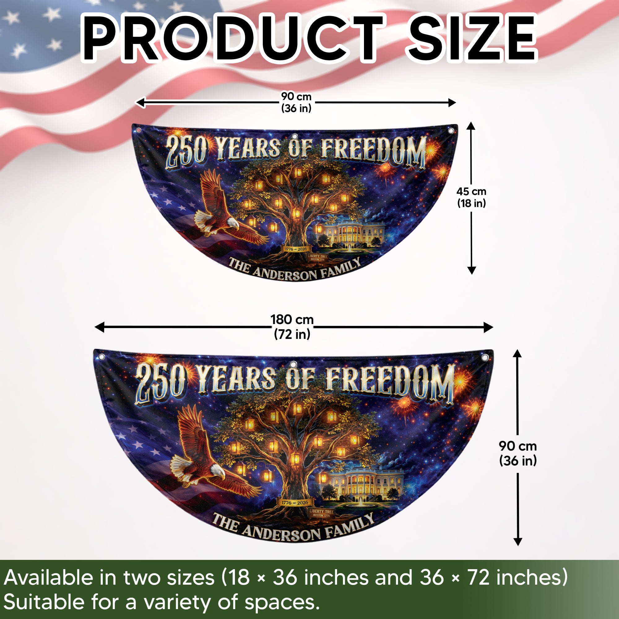 Custom Family Name 250 Years of Freedom Liberty Tree 1776-2026 Patriot Fence Flag Banner