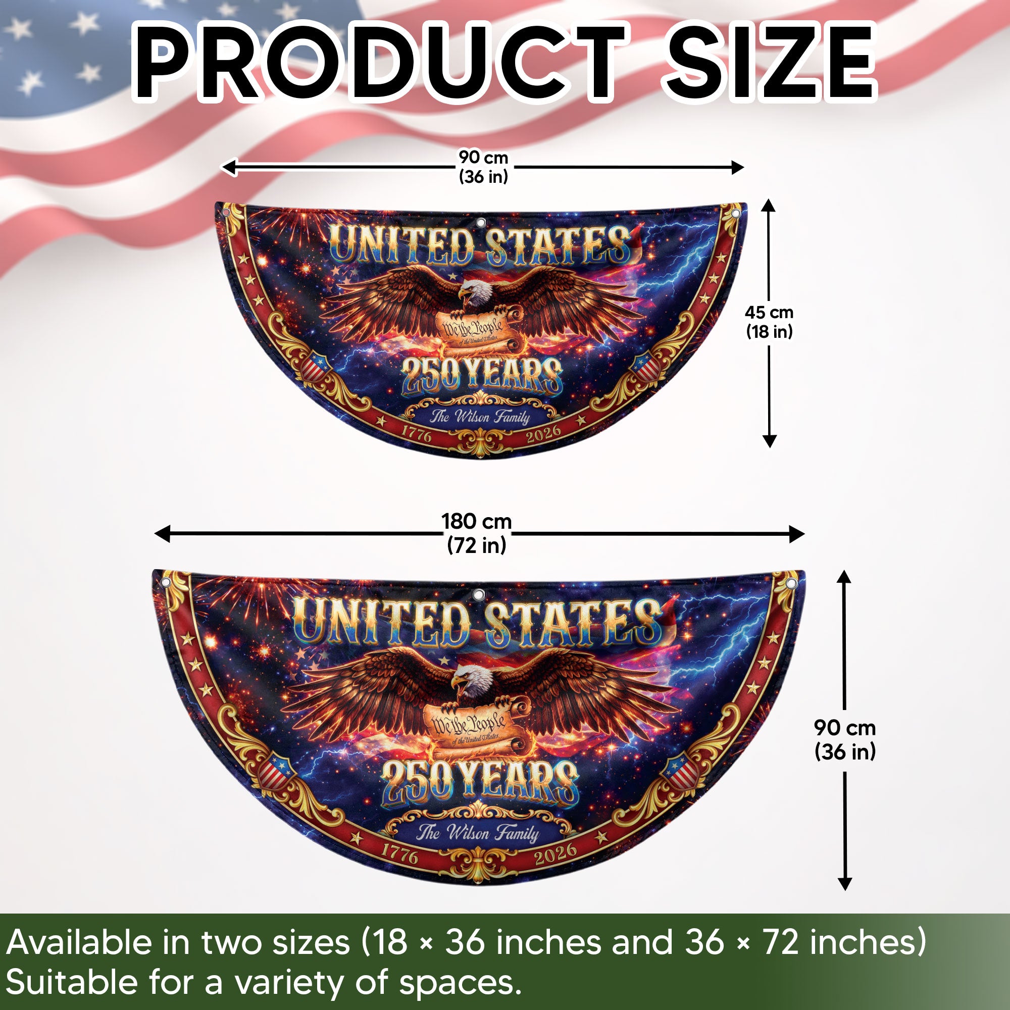 Custom Family Name 250 Years United States Patriot Eagle 1776-2026 Fence Flag Banner