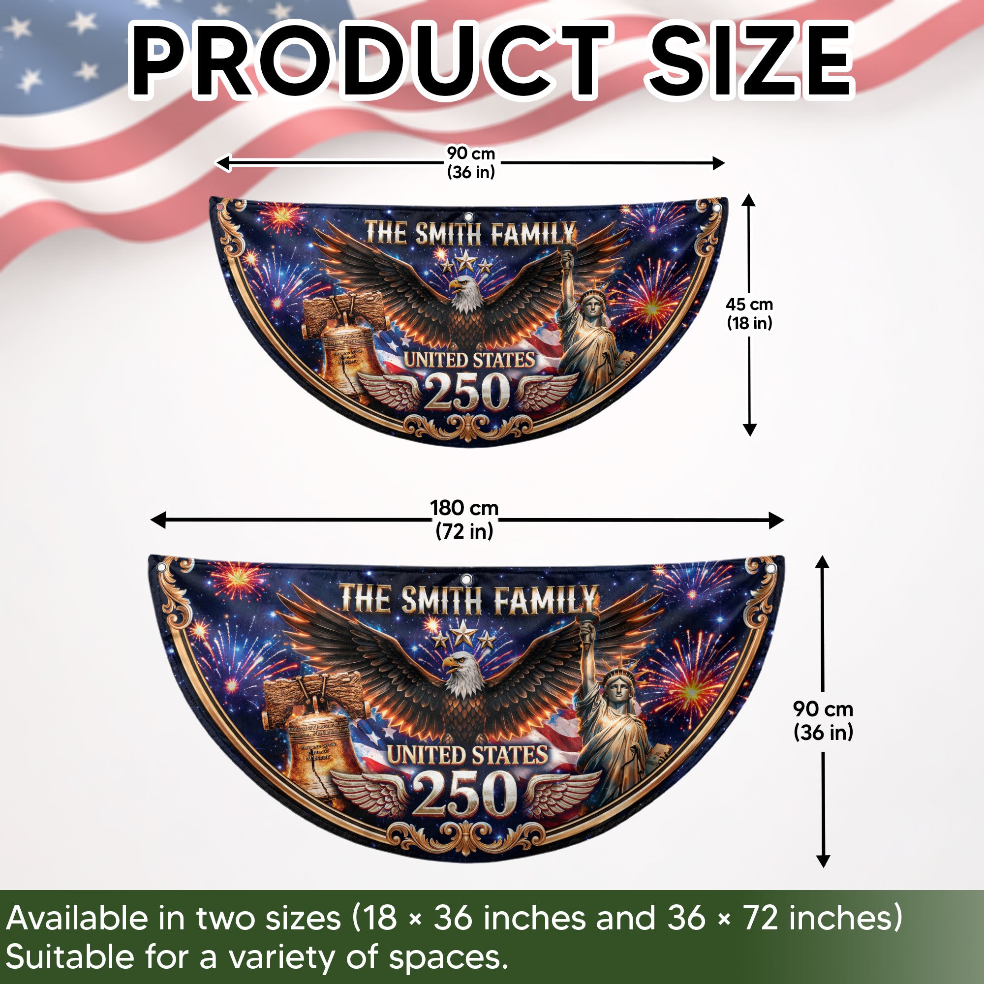 Personalized Family Name 1776-2026 United States Patriot Eagle Statue of Liberty Fence Flag