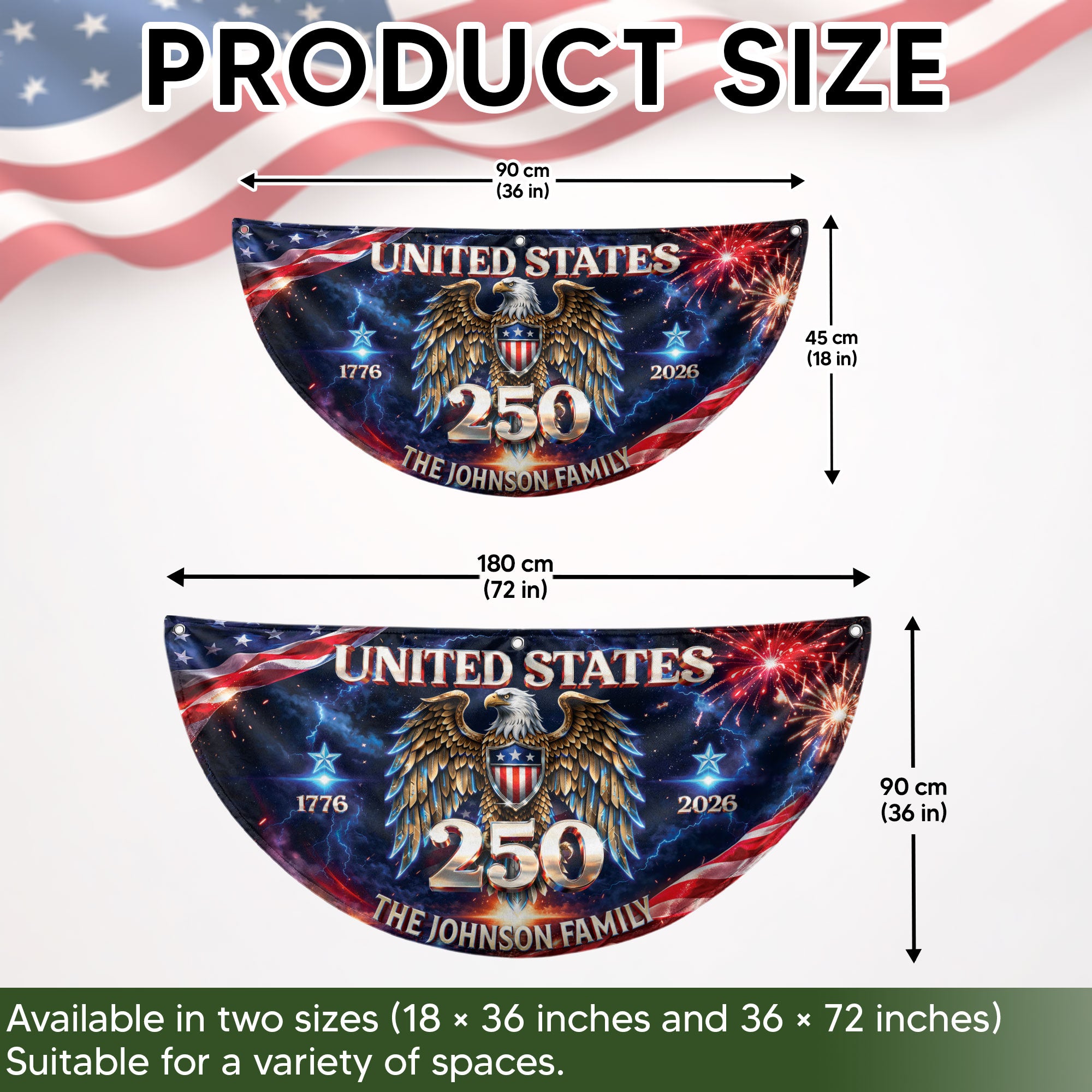 Custom Family Name United States 250 Years Patriot Eagle 1776-2026 Bunting Fence Flag