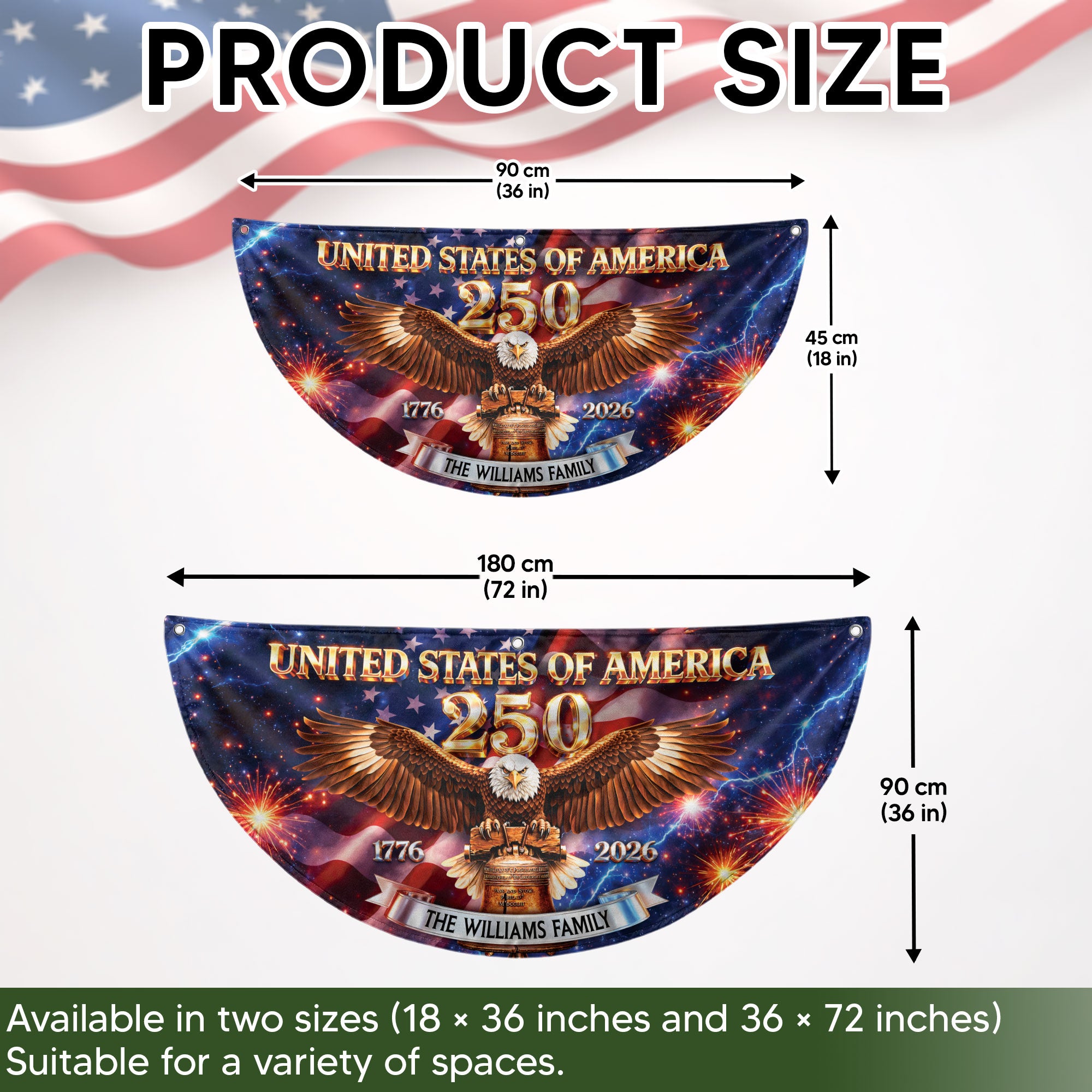 Personalized Family Name 1776-2026 United States Patriot Eagle Liberty Bell Fence Flag