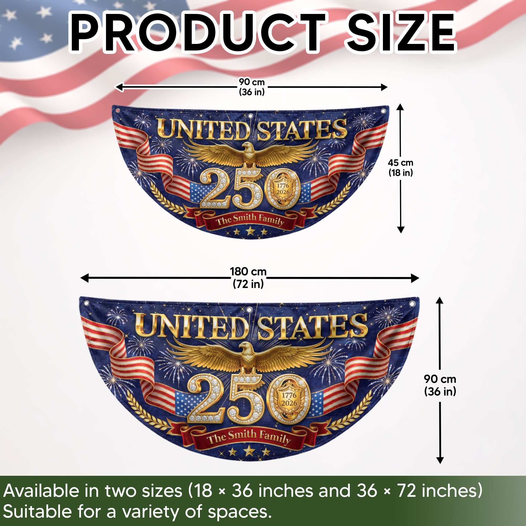 Custom Family Name 250th Anniversary USA Fence Flag Patriotic Golden Eagle Liberty Bell 1776-2026