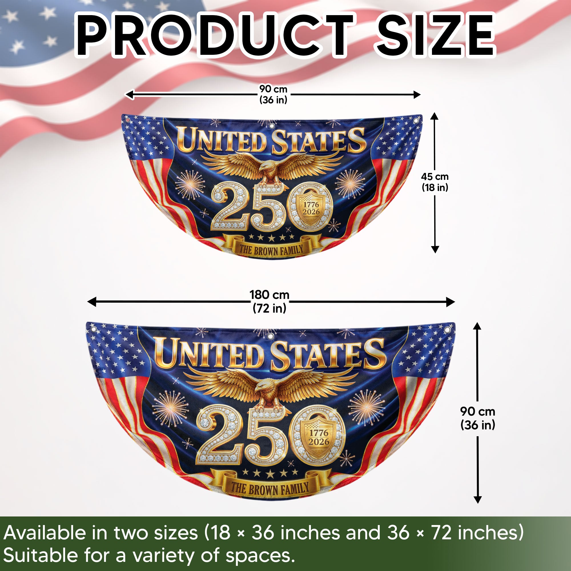 Custom Family Name United States 250 Years Patriot Golden Eagle 1776-2026 Fence Flag