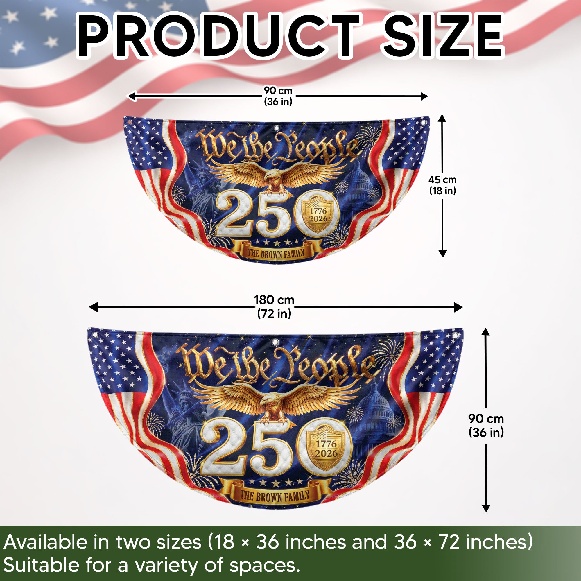 250th Anniversary USA Fence Flag We The People Eagle 1776-2026 Custom Family Name Banner