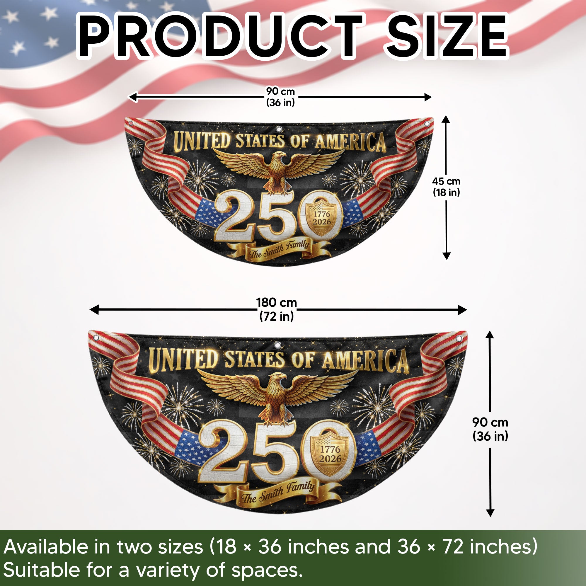 Personalized Family Name 1776-2026 United States Patriot Eagle Gold 250th Fence Flag