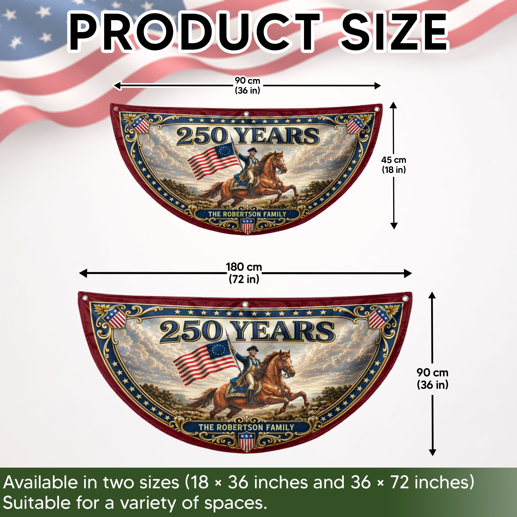 Custom Family Name 250 Years United States George Washington Patriot Bunting Fence Flag