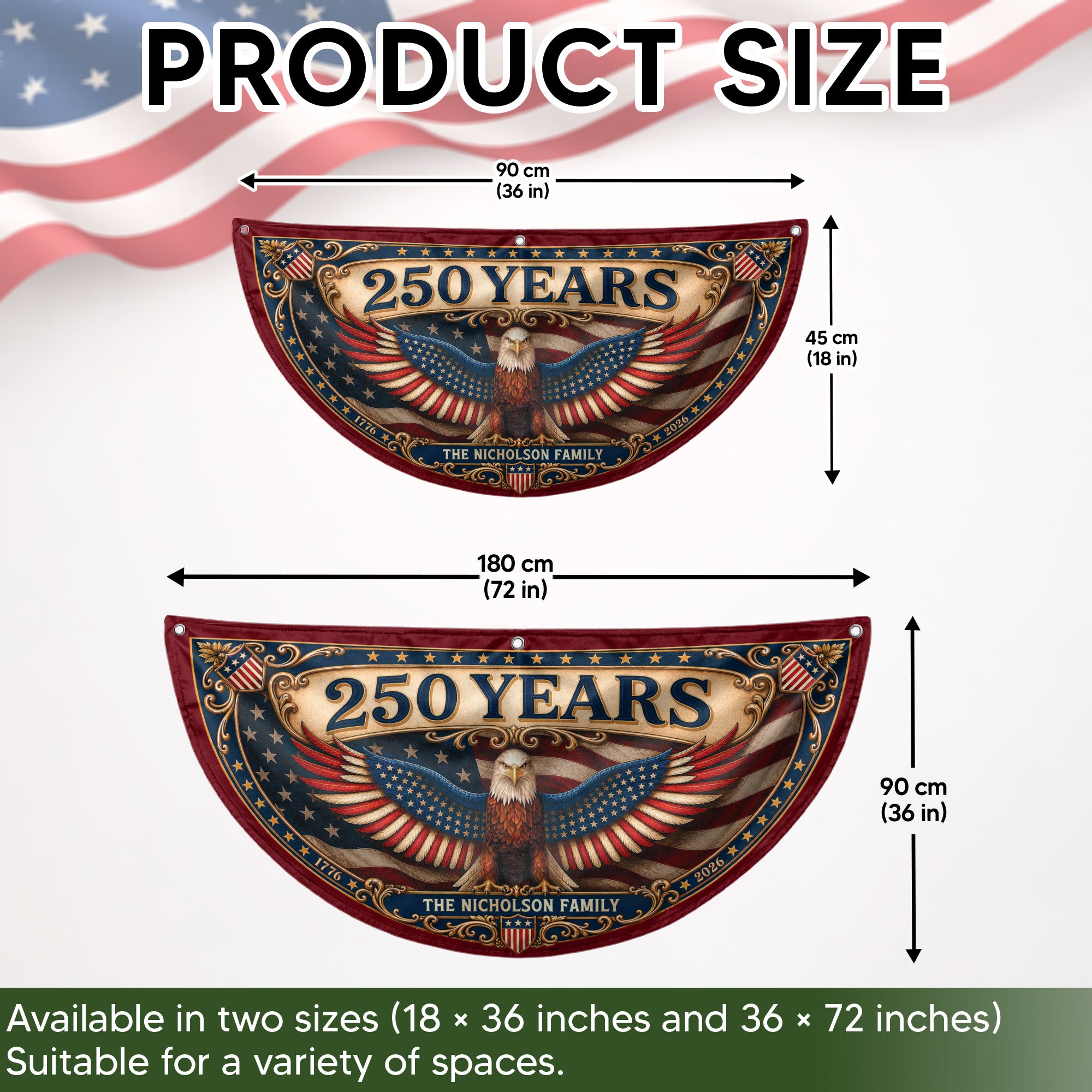 Personalized Family Name 1776-2026 United States Patriot Eagle Wings Bunting Banner
