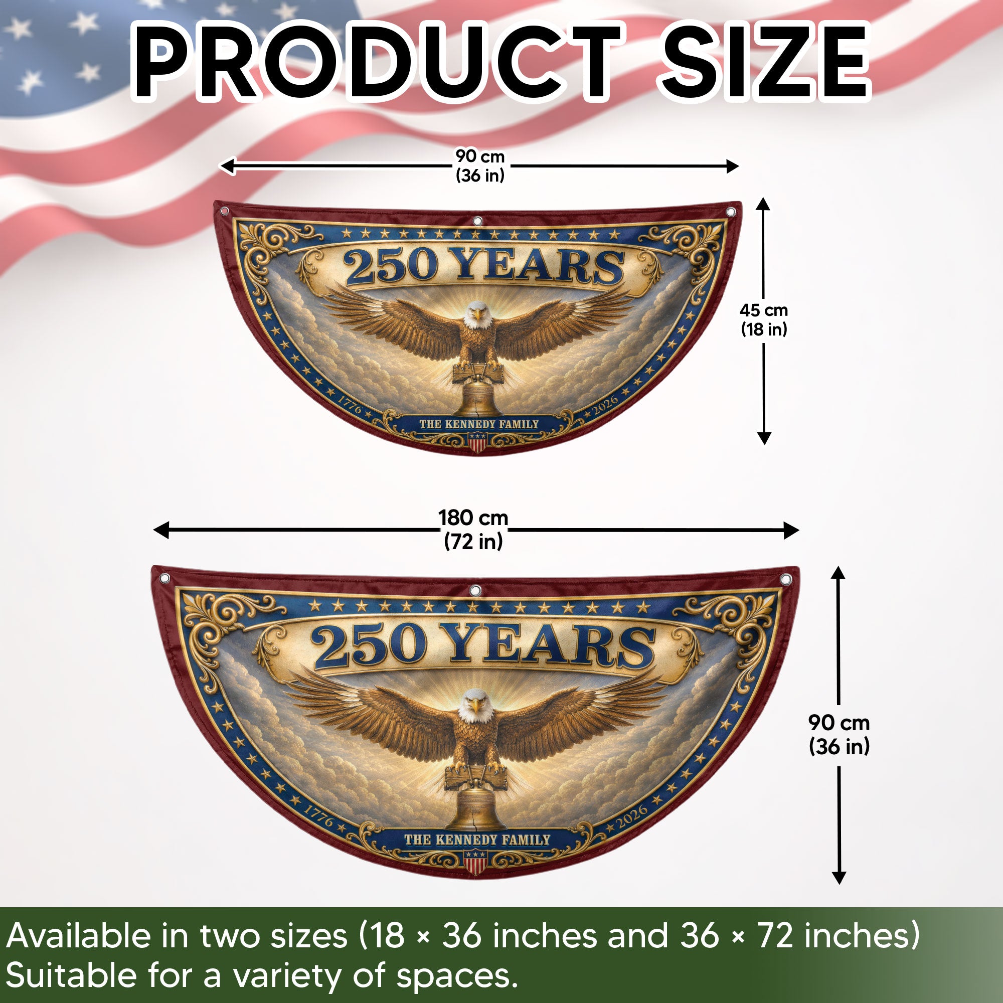 Custom Family Name 250 Years United States Patriot Eagle Liberty Bell Fence Flag
