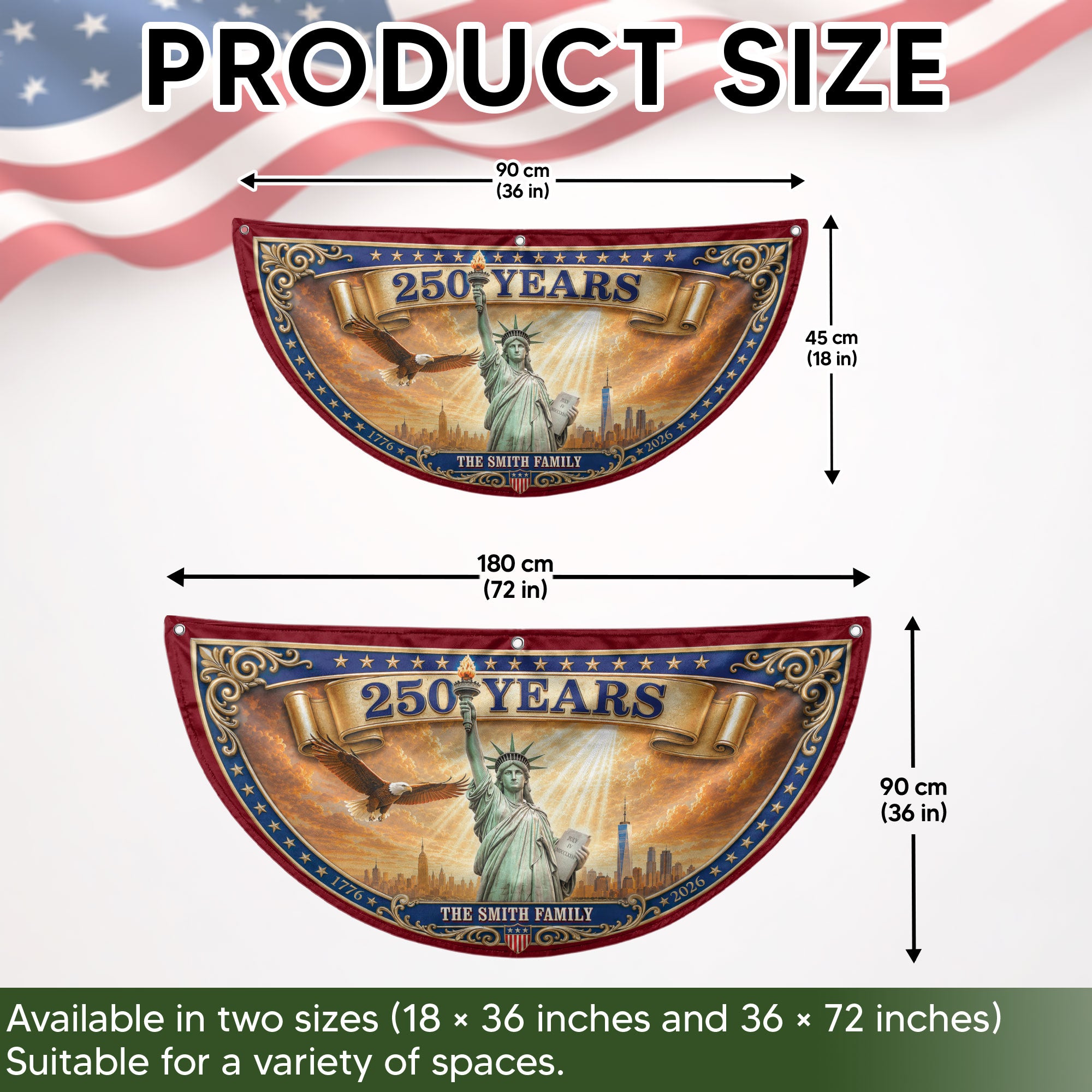 Custom Family Name 250 Years United States Patriot Statue of Liberty Bunting Fence Flag