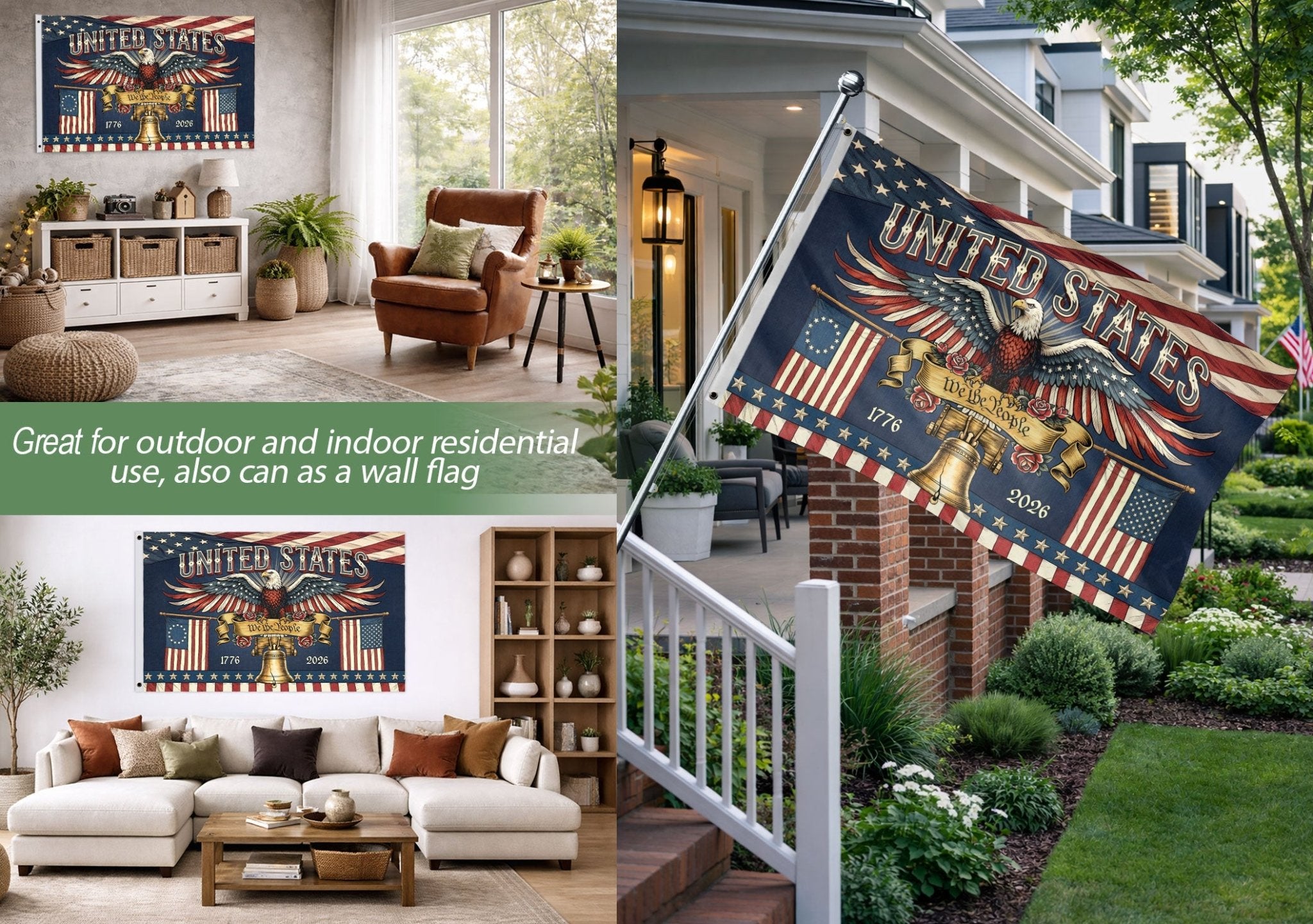 United States 1776-2026 Anniversary Flag Liberty Bell Bald Eagle We The People Banner - Rust Field Wear