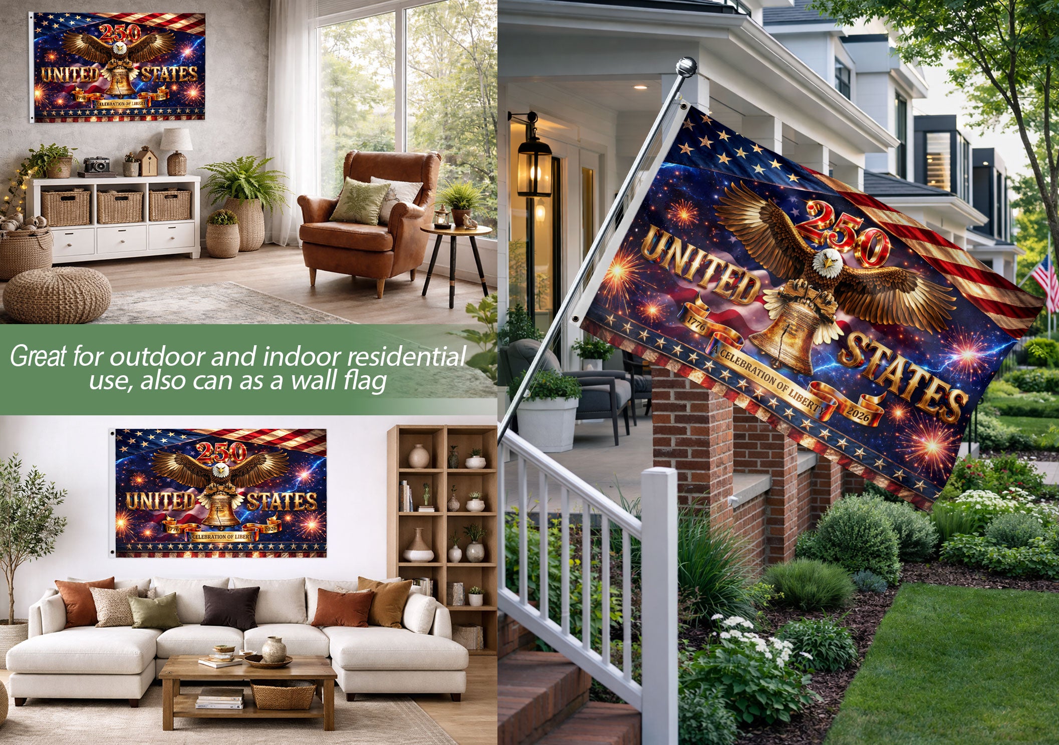 United States 250th Anniversary Flag 1776-2026 Celebration of Liberty Eagle Banner