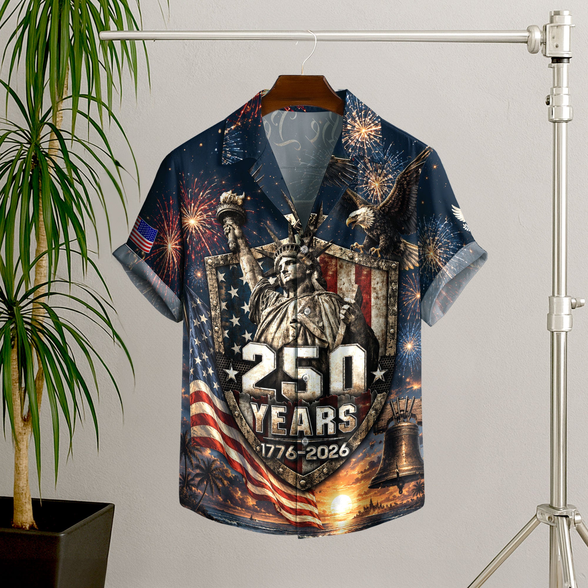 USA 250th Celebration Hawaiian Shirt – Freedom Shield Patriotic Design