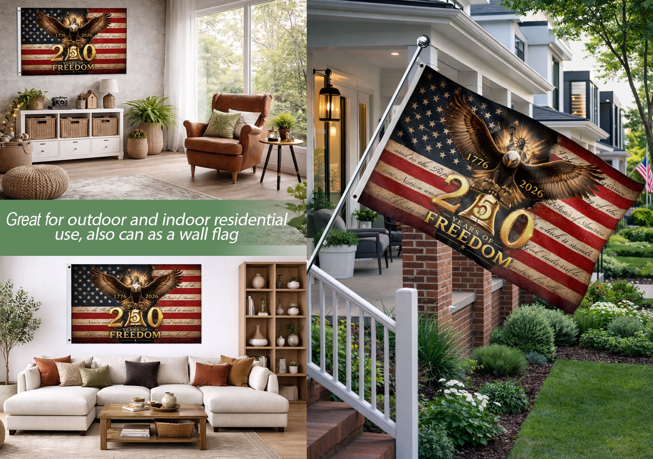 250 Years of Freedom Flag 1776-2026 Eagle Liberty Bell Statue of Liberty US Banner