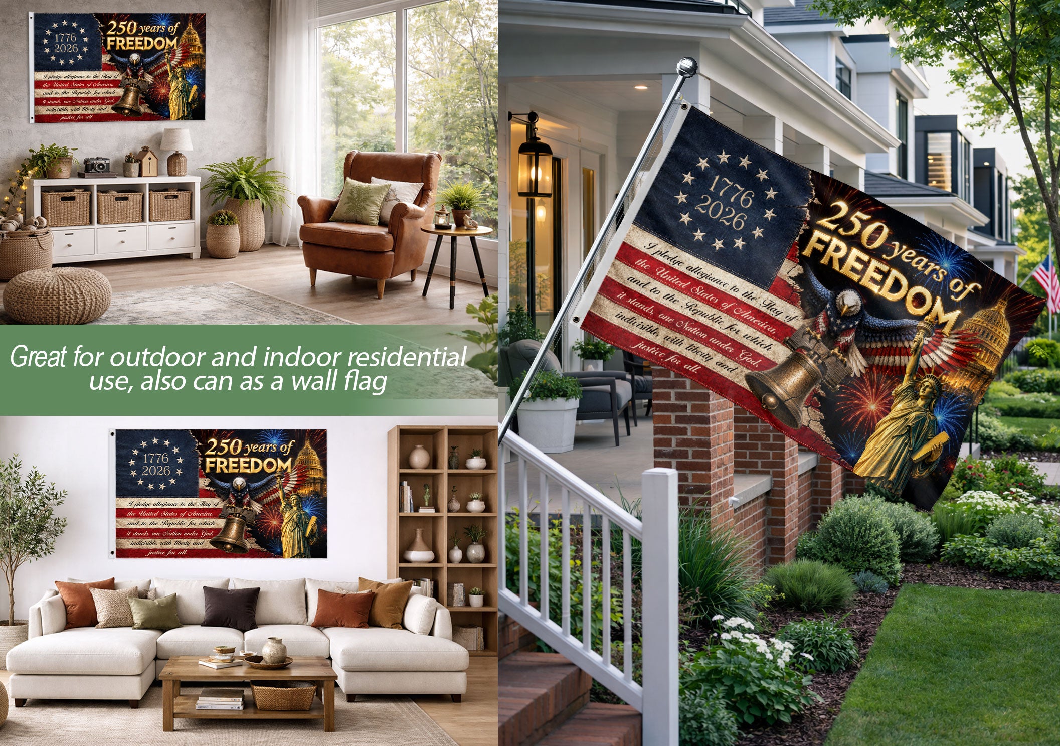250 Years of Freedom Flag 1776-2026 Pledge of Allegiance Statue of Liberty US Banner