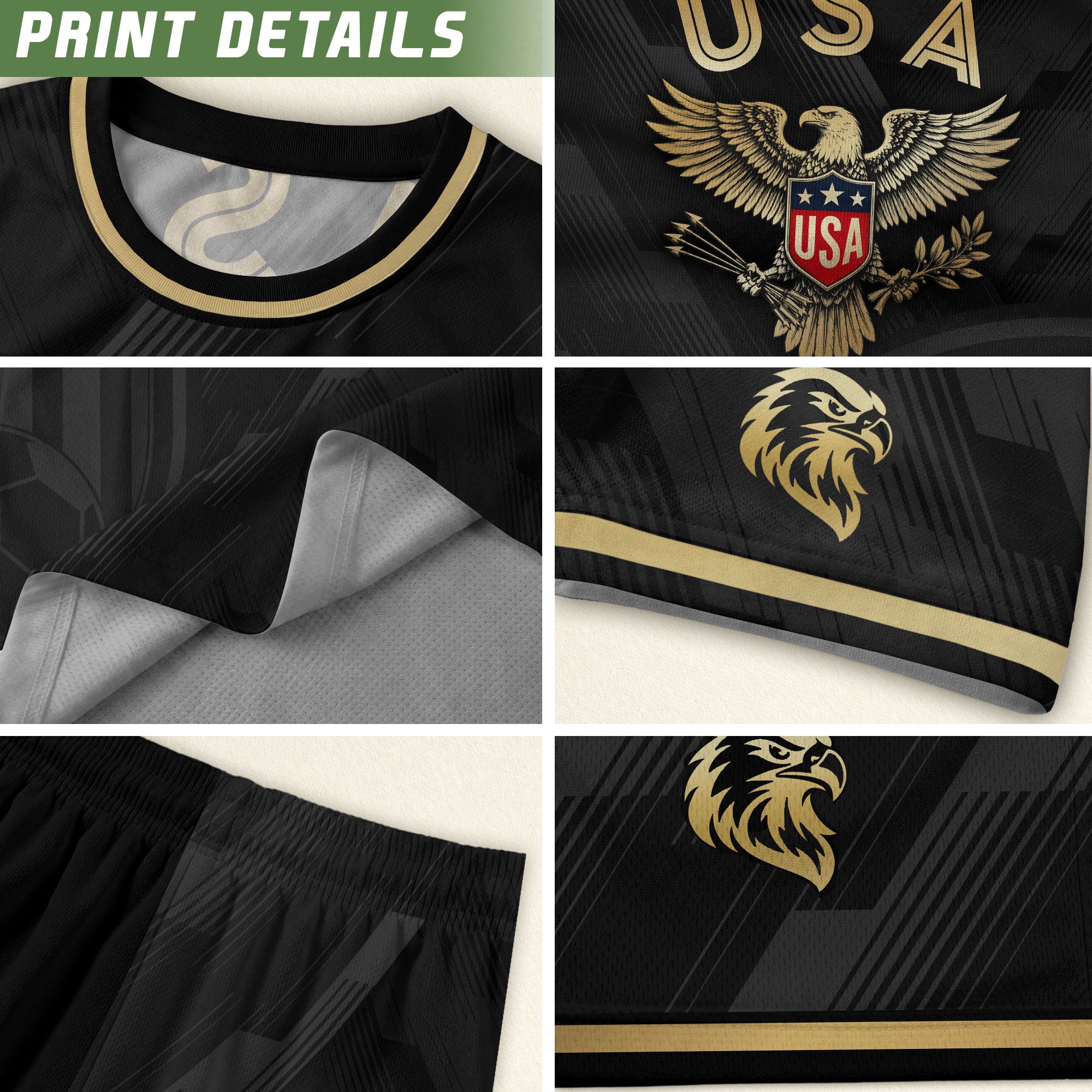 Black USA Soccer Jersey Eagle Patriotic United States Football Shirt Men Women Gift
