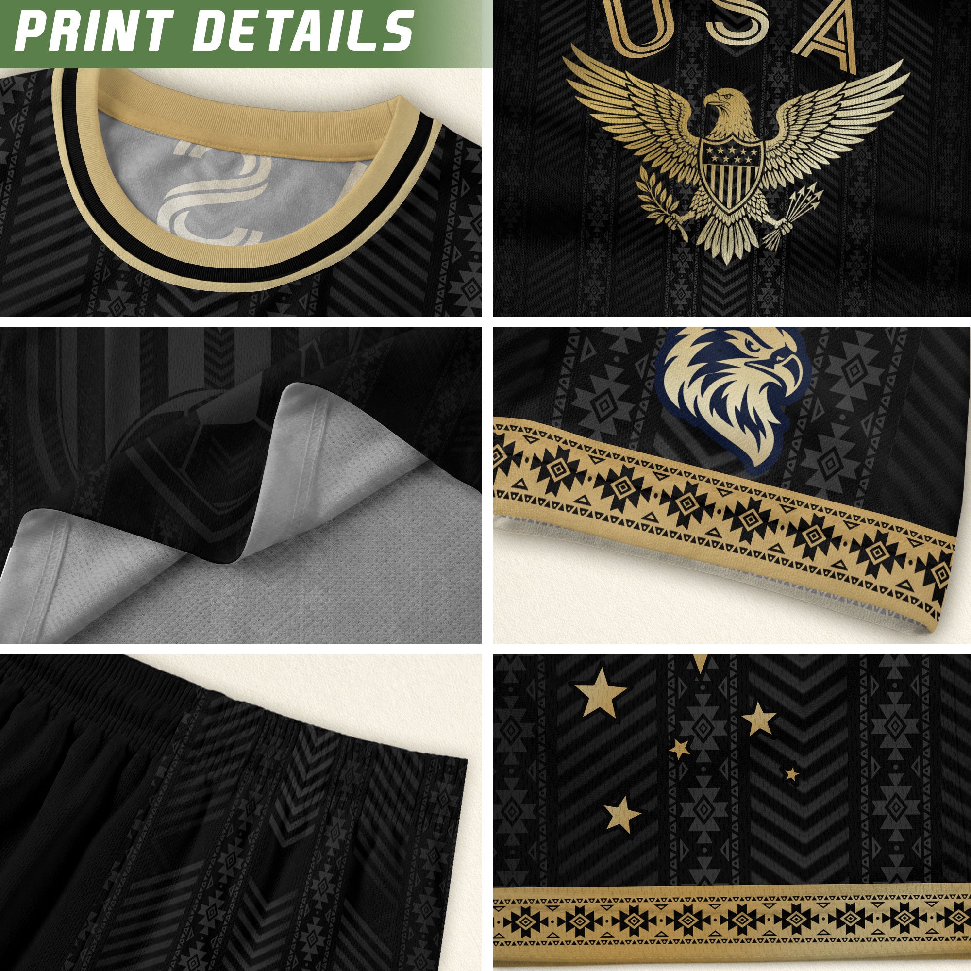 USA Soccer Jersey Patriotic American Eagle Black Gold Shield Football Shirt Men Women Gear upsale