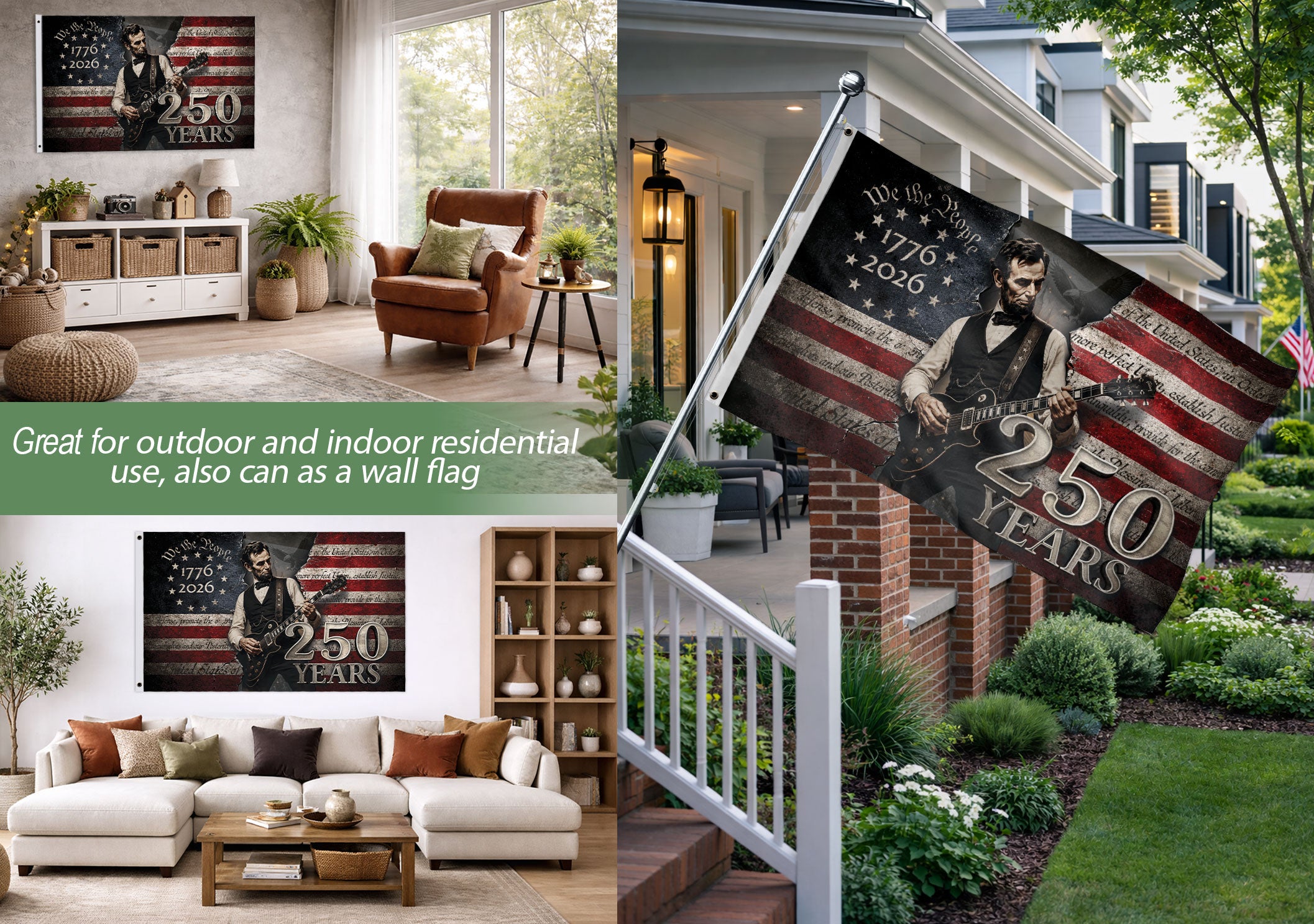 250 Years of Freedom Flag 1776-2026 Abraham Lincoln Guitar Patriotic US Banner We the People Decor