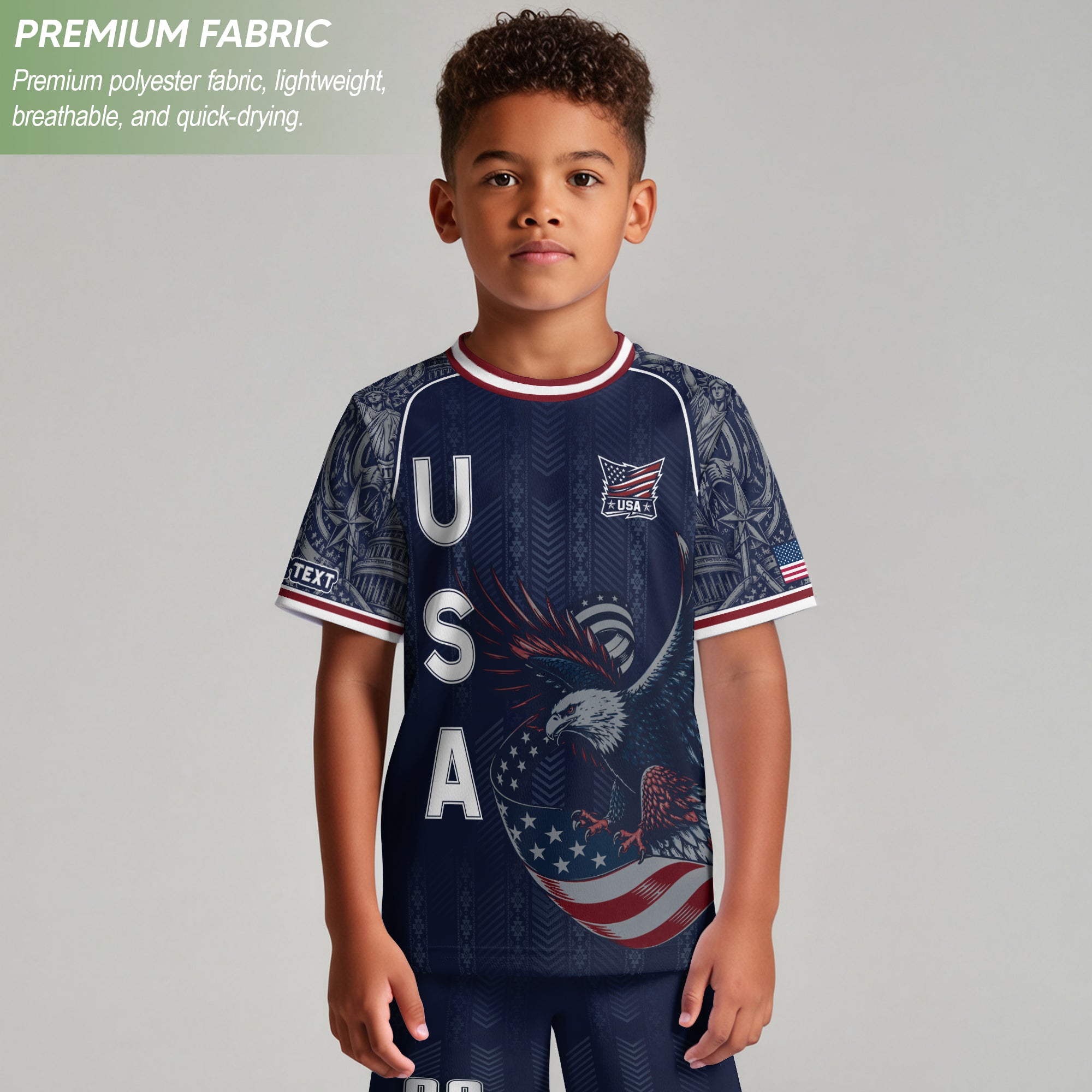USA Soccer Jersey Kids Shorts Set Navy Athletic Football Shirt and Shorts Outfit