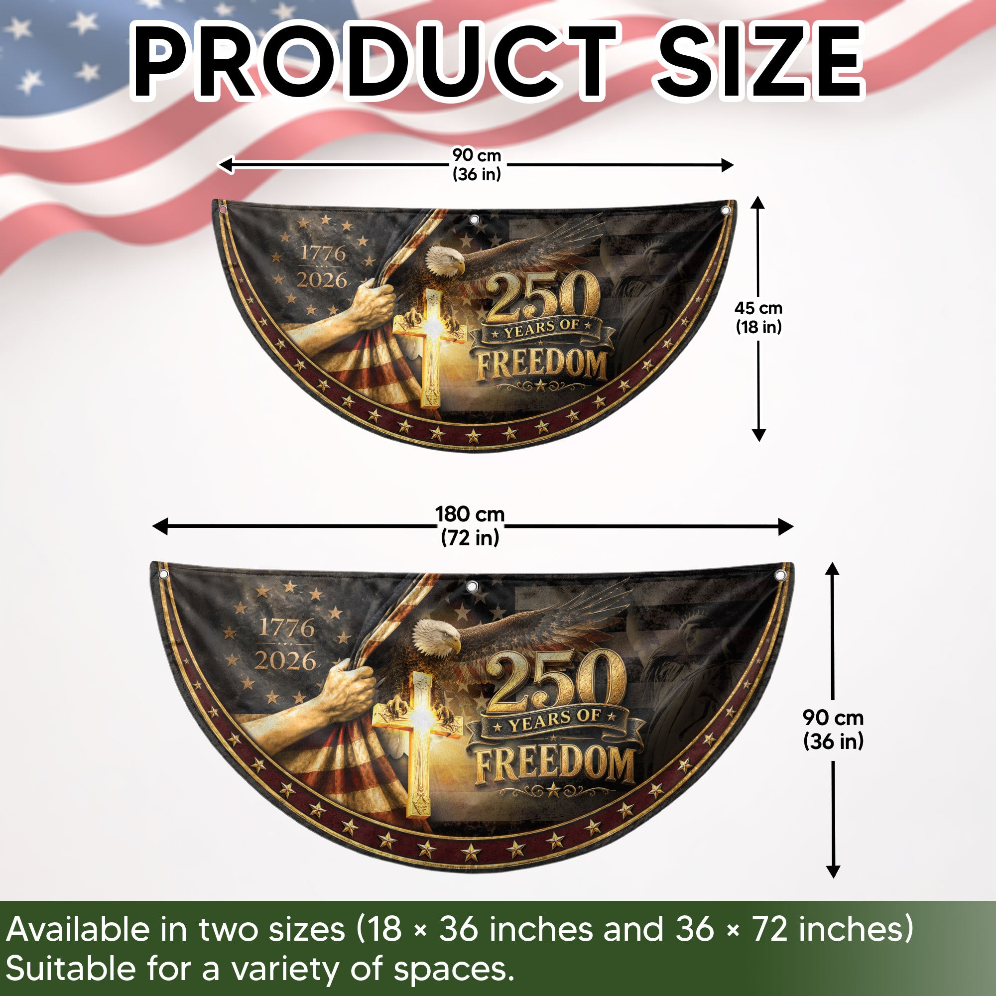 Fence Flag 250 Years Freedom Banner | 1776-2026 Christian Cross Eagle Outdoor Decor