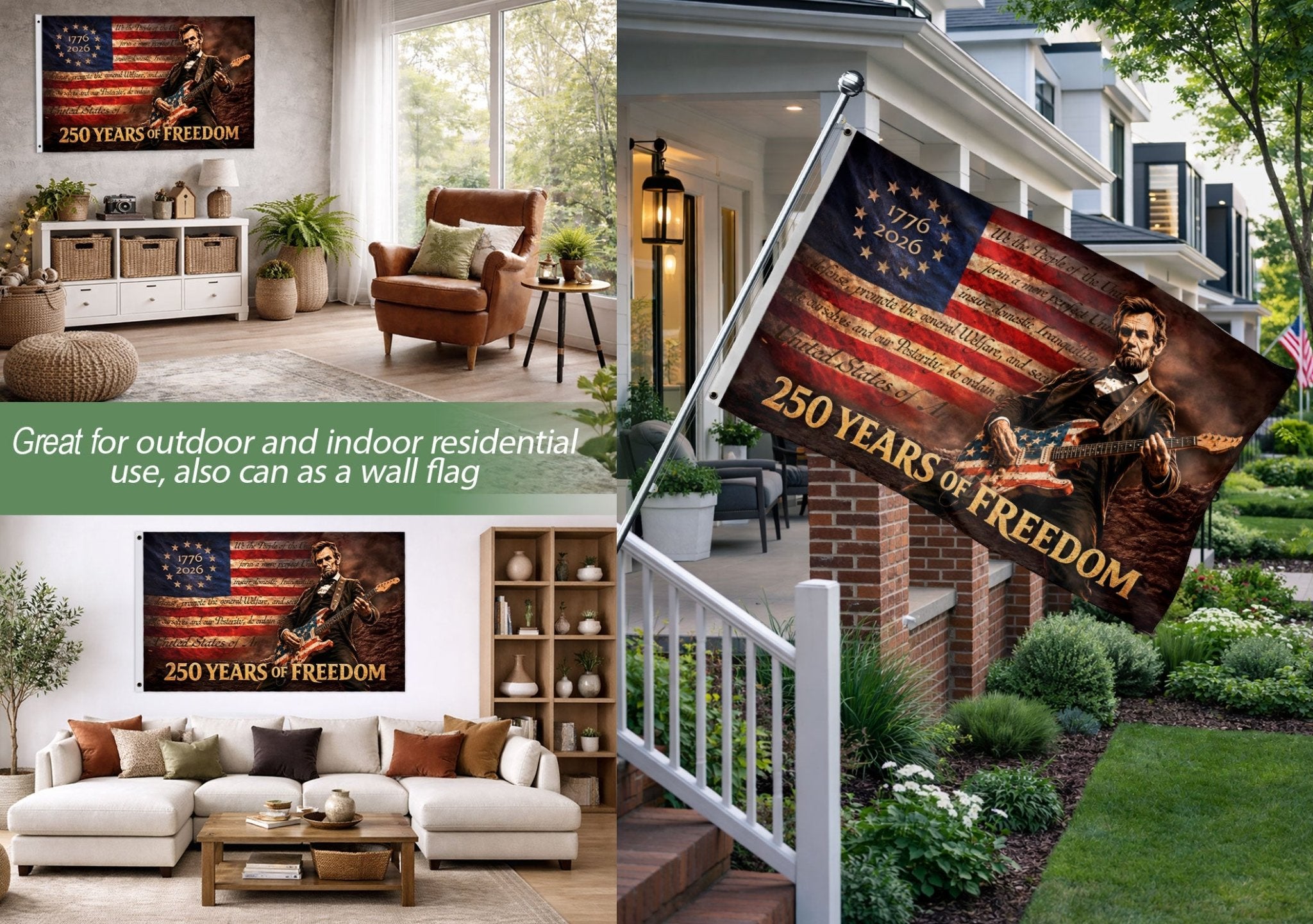 250 Years 1776-2026 Patriotic Abraham Lincoln Guitar Eagle American Freedom Flag - Rust Field Wear