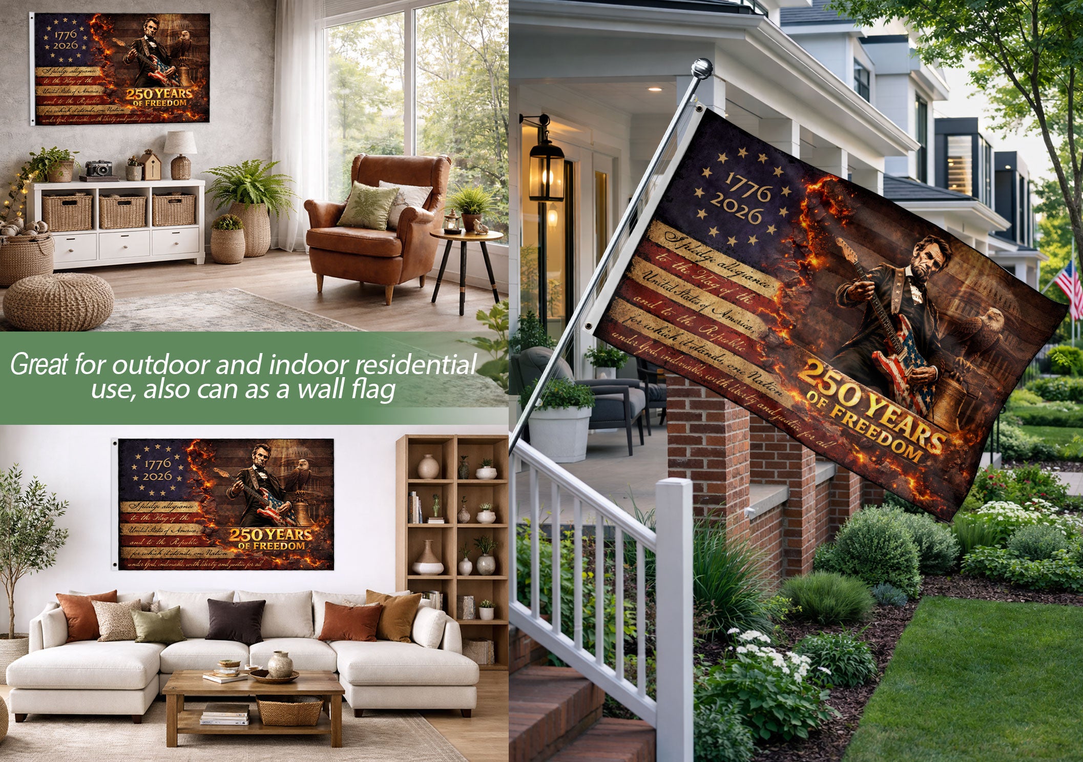 250 Years of Freedom 1776-2026 Abraham Lincoln Bald Eagle We The People Patriotic Flag