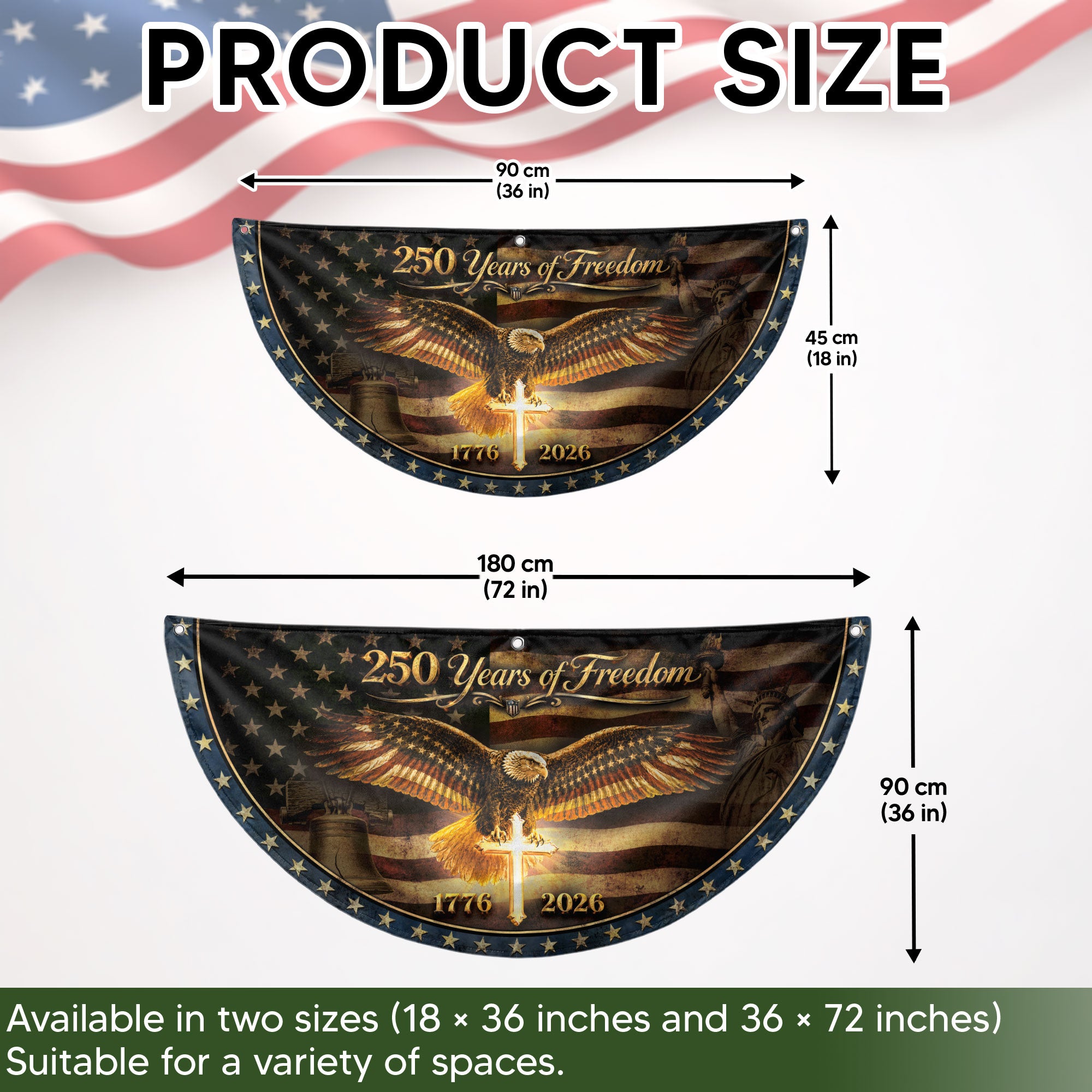 250 Years of Freedom Fence Flag 1776 2026 American Eagle Cross Patriotic Bunting Banner
