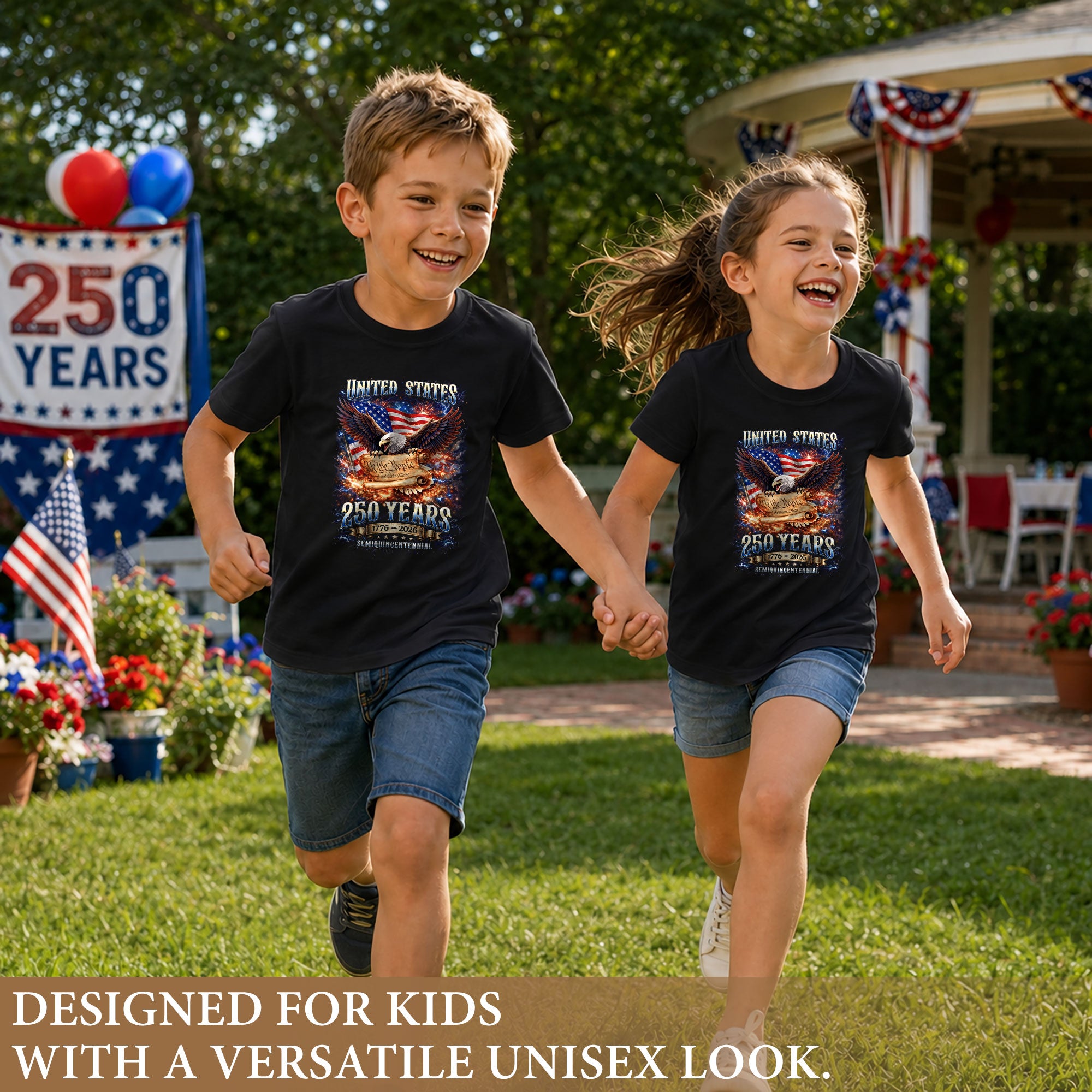 Kids United States 250 Years T-Shirt We The People Eagle Patriotic Tee 1776–2026