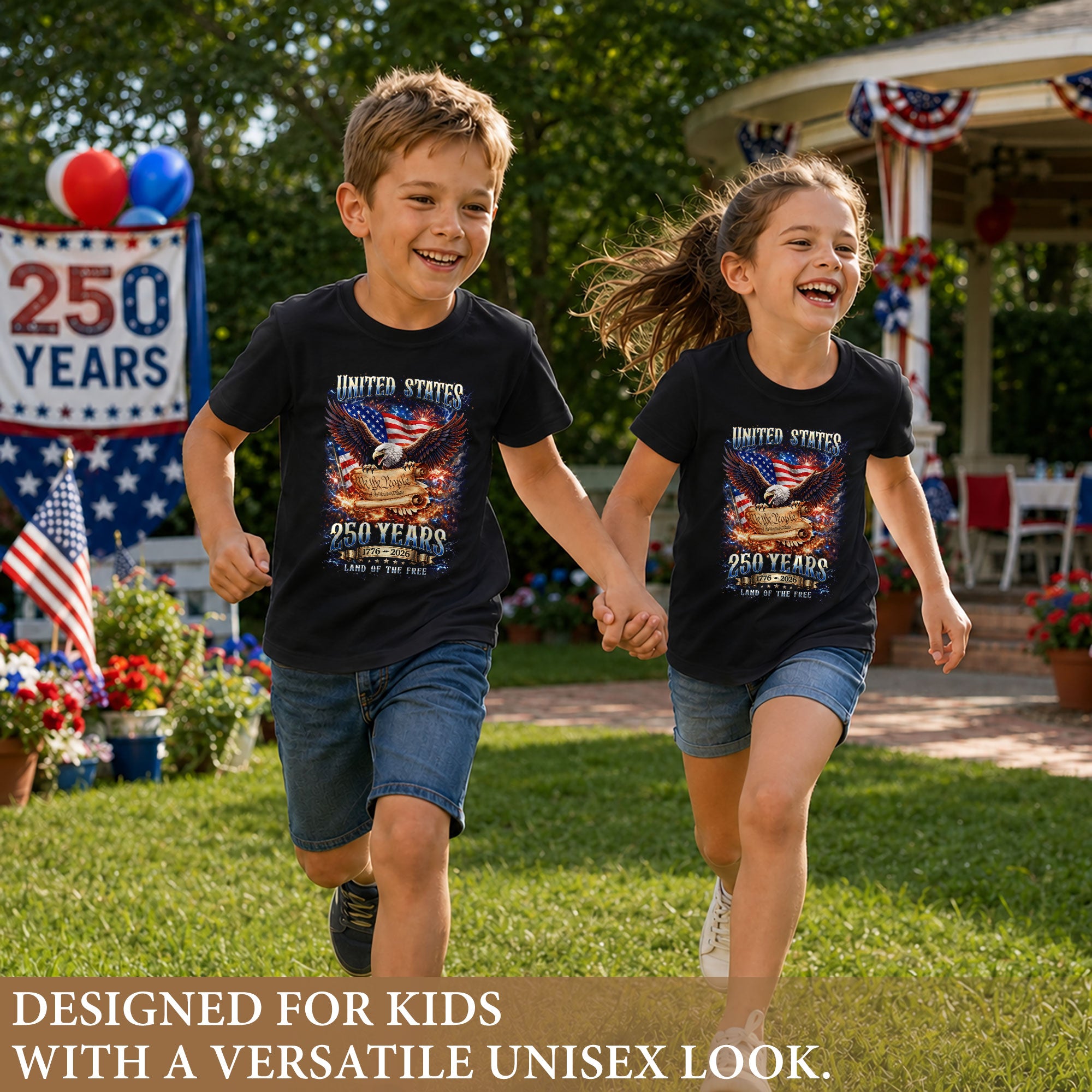 Kids United States 250 Years T-Shirt We The People Eagle Patriotic Tee 1776–2026