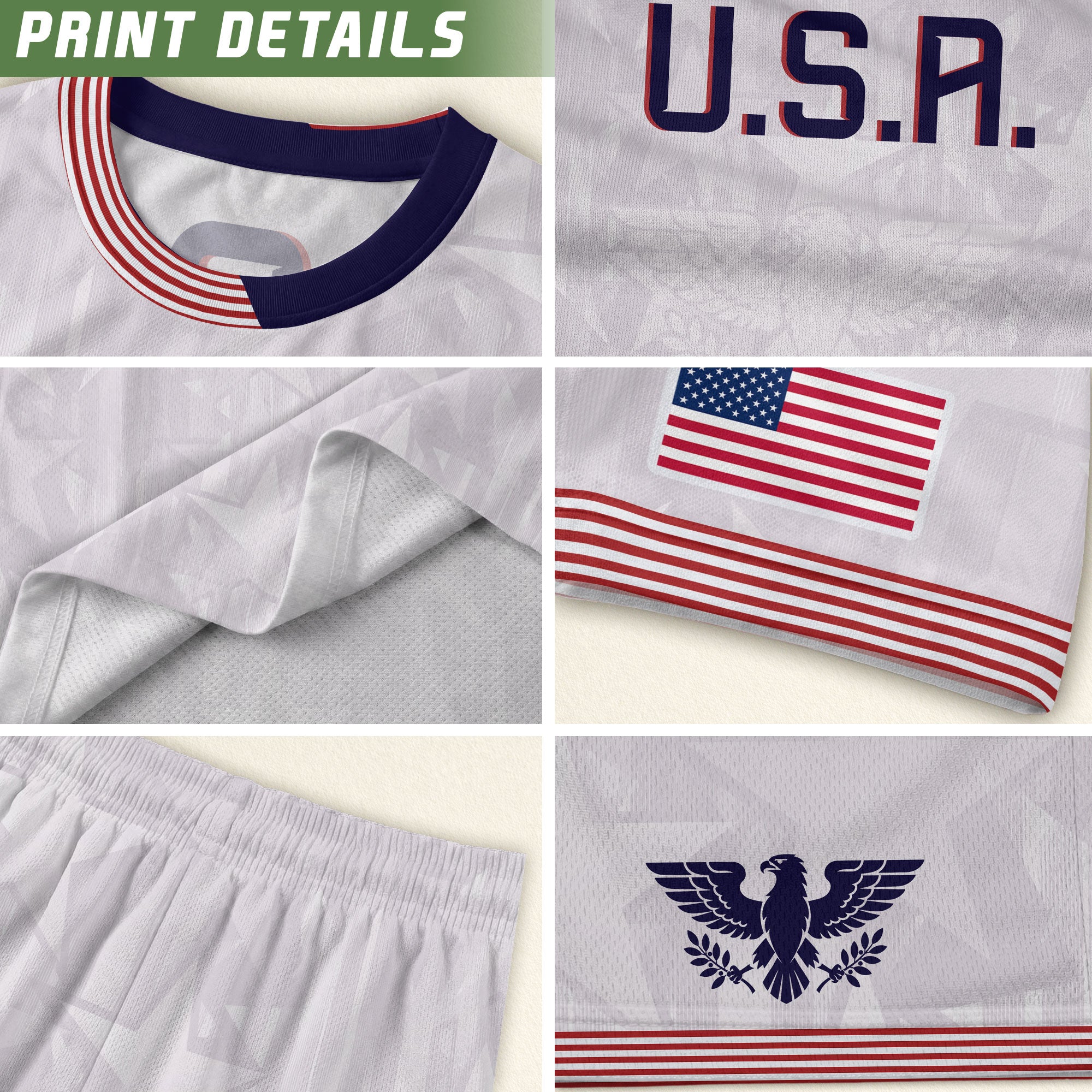 White USA Soccer Jersey Men Patriotic United States Football Shirt Team Sportswear Gift