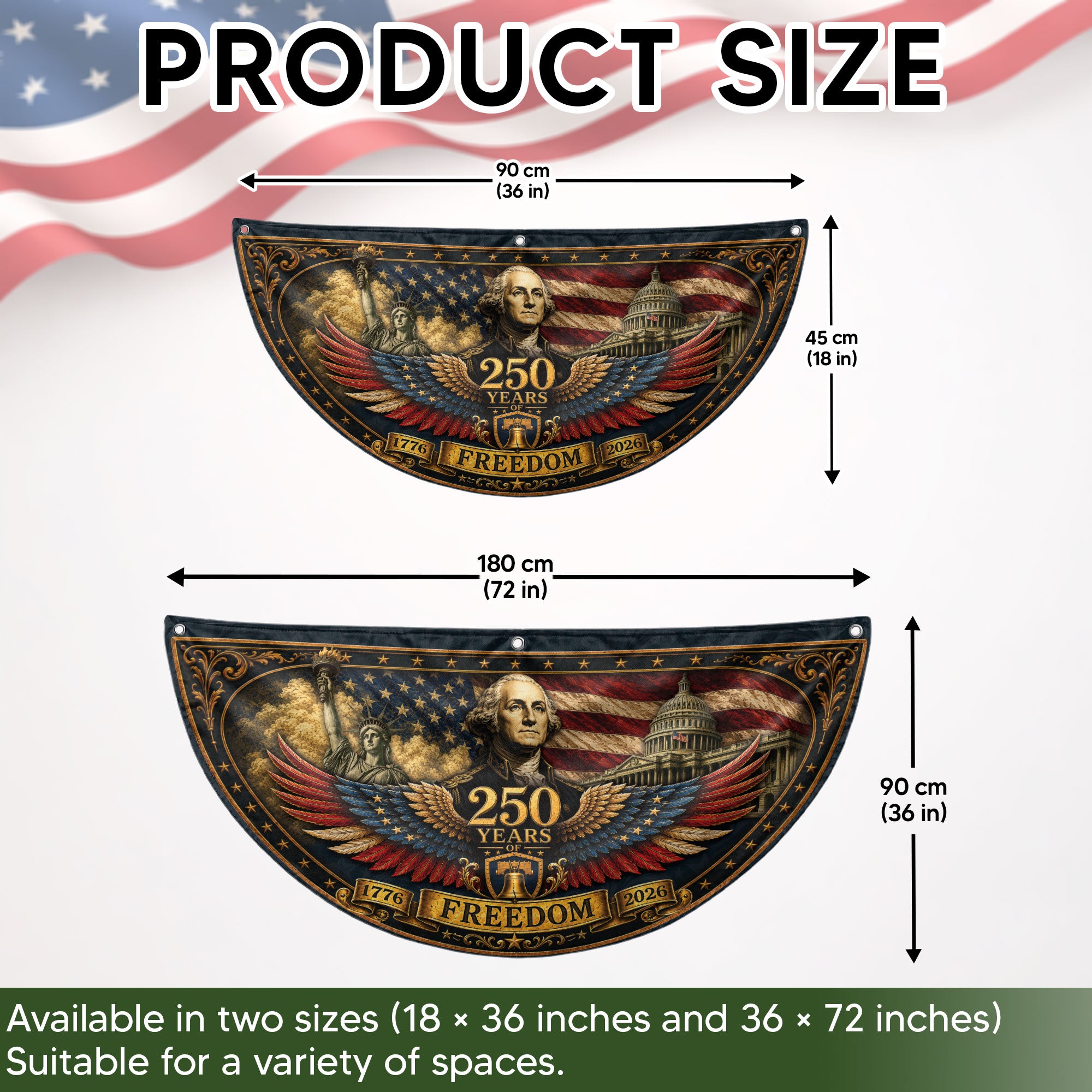 1776-2026 George Washington Fence Flag 250 Years of Freedom Patriotic Pleated Bunting