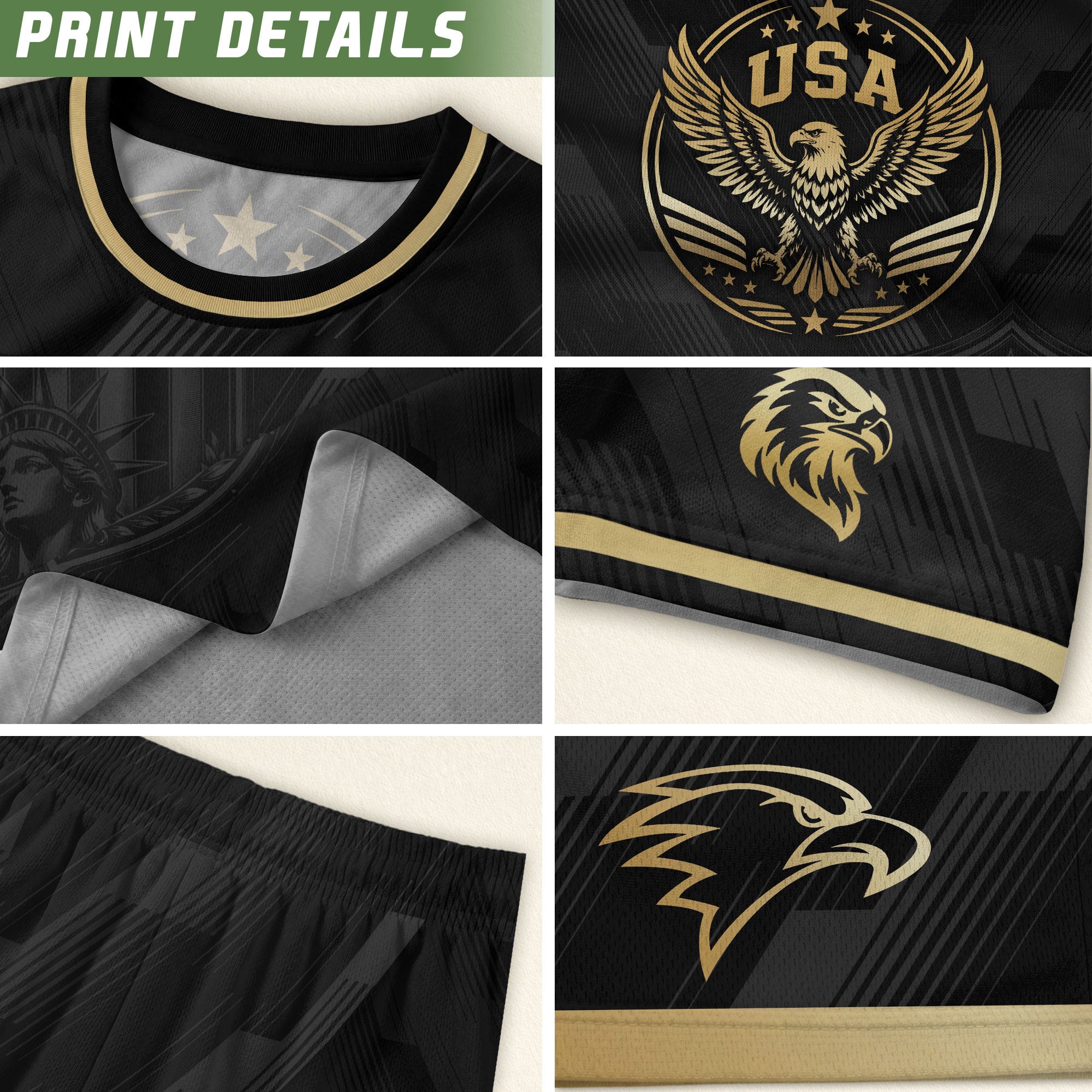 Black Adult Soccer Jersey Gold Style Iconic USA Eagle Graphic Team Training Shirt