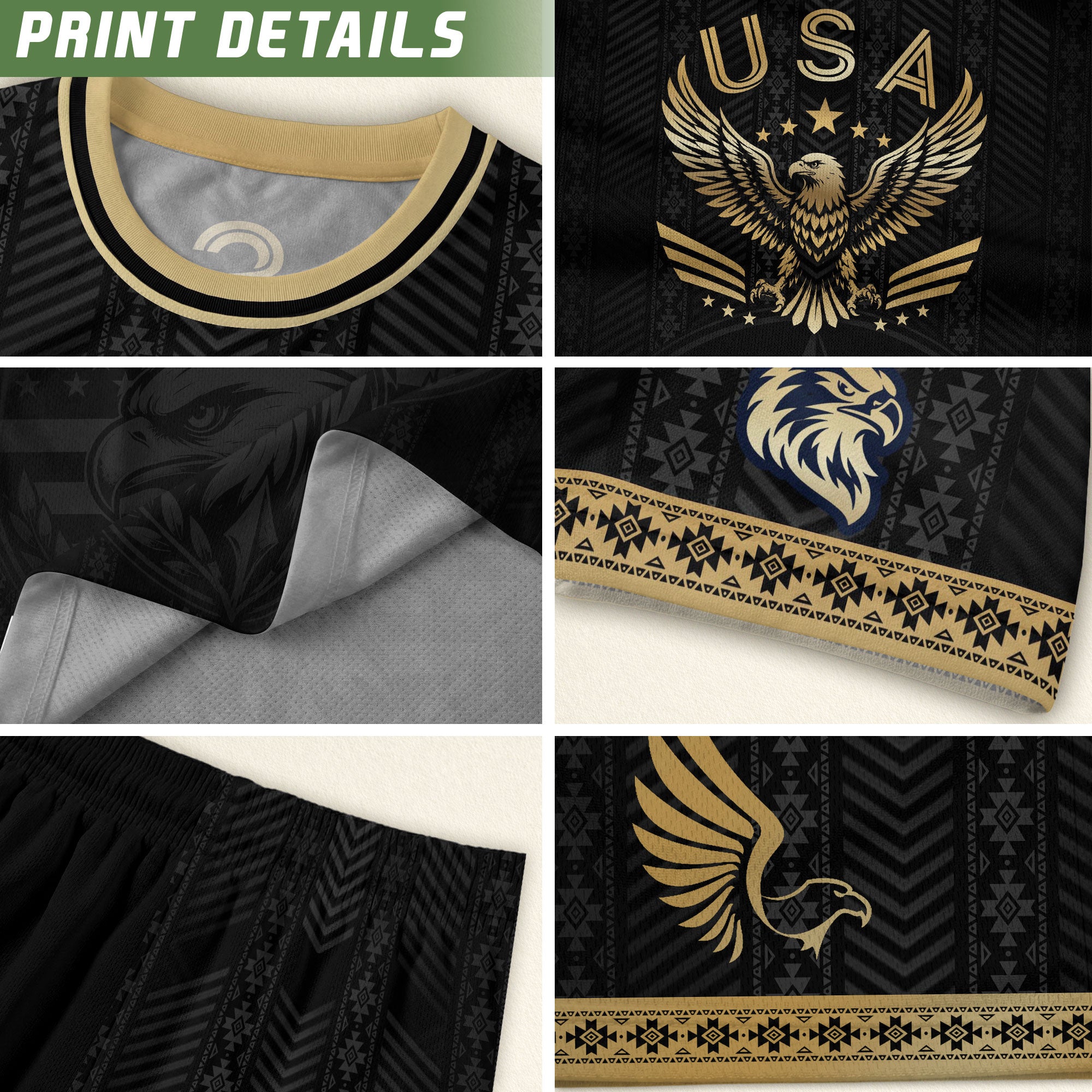 Elite Black Adult Soccer Jersey Edition Eagle Emblem Patriotic Athletic Sport Top