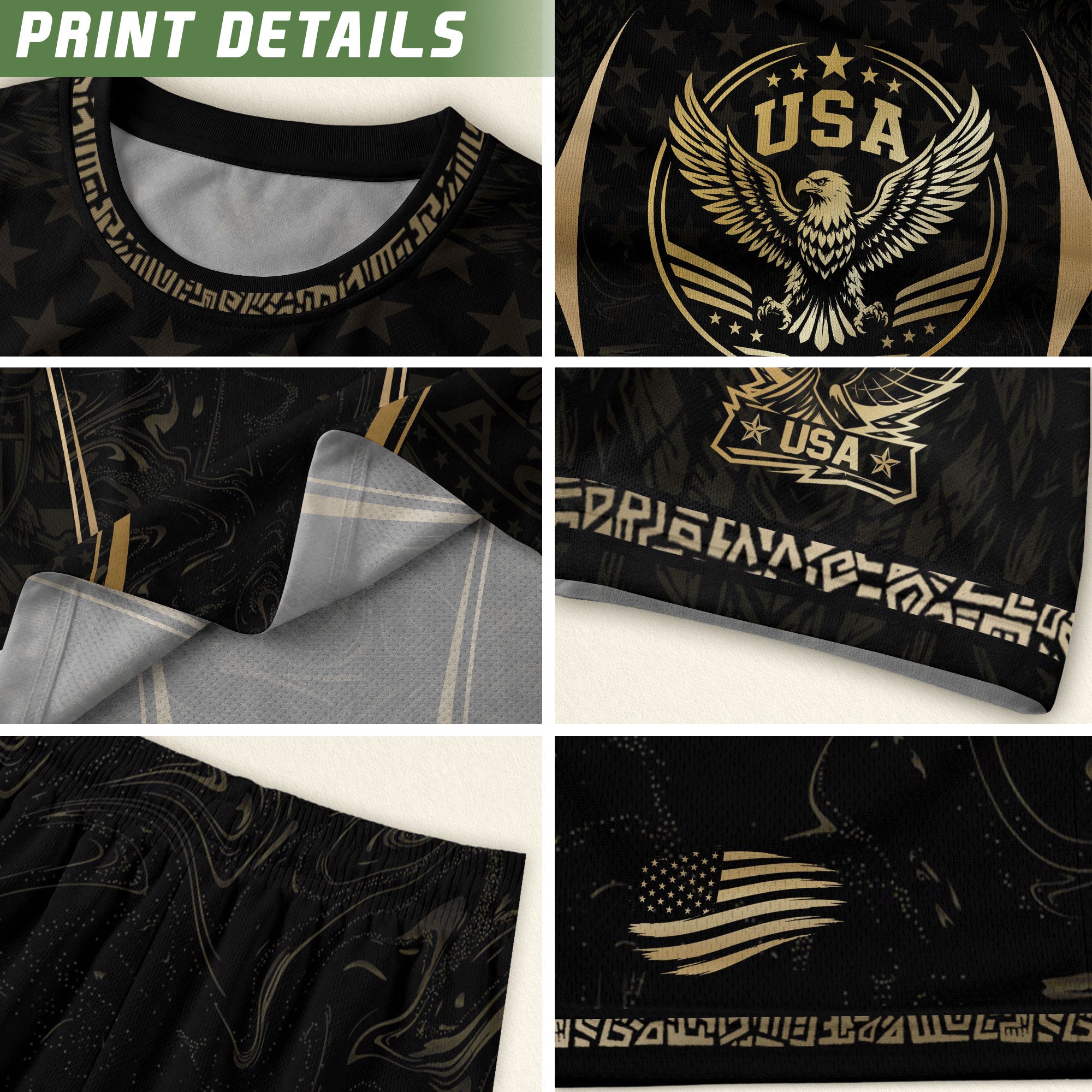 Adult Soccer Jersey Black Gold Style Iconic USA Eagle Graphic Team Training Shirt