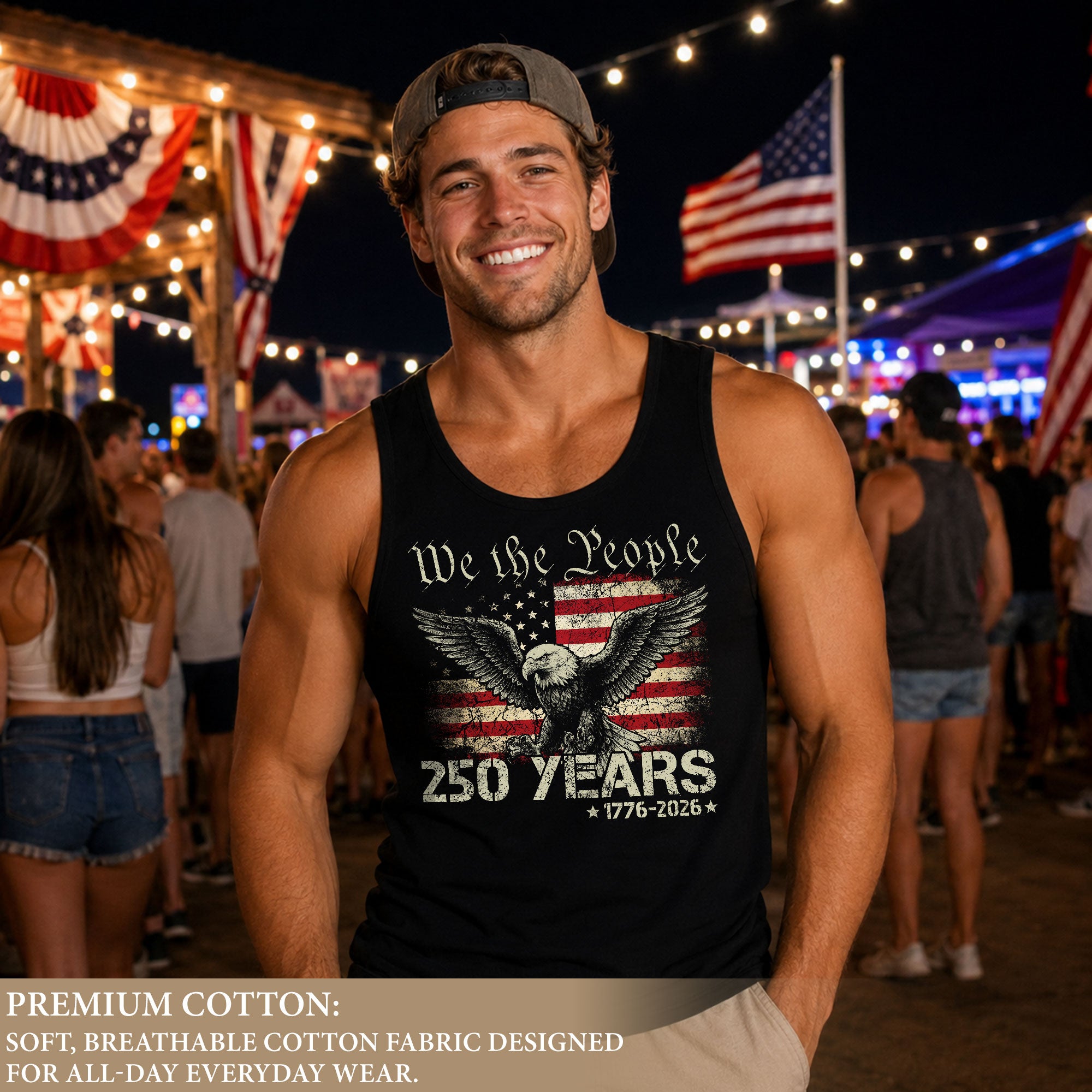 USA 1776-2026 Mens Tank Top Patriotic 250 Years We The People Eagle American Flag