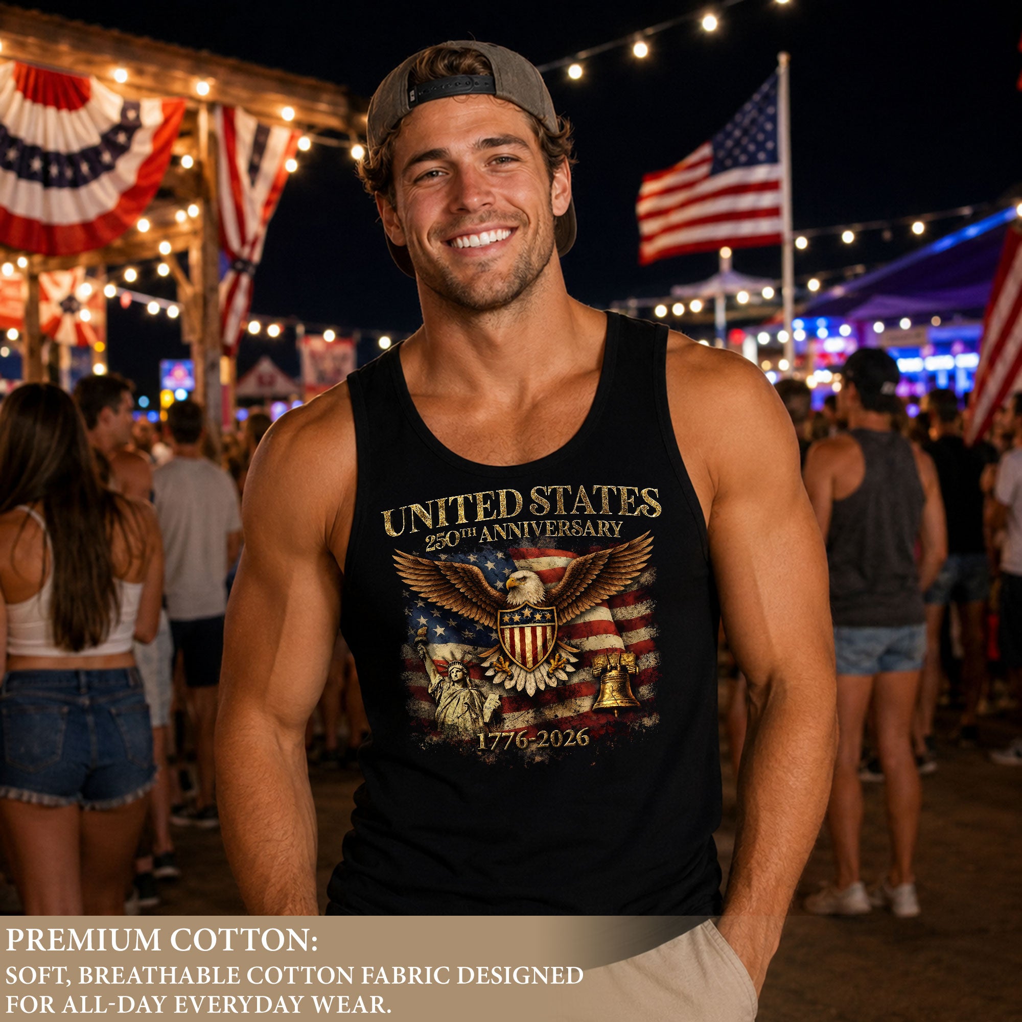 America 1776-2026 Mens Tank Top Patriotic 250th Anniversary Statue of Liberty