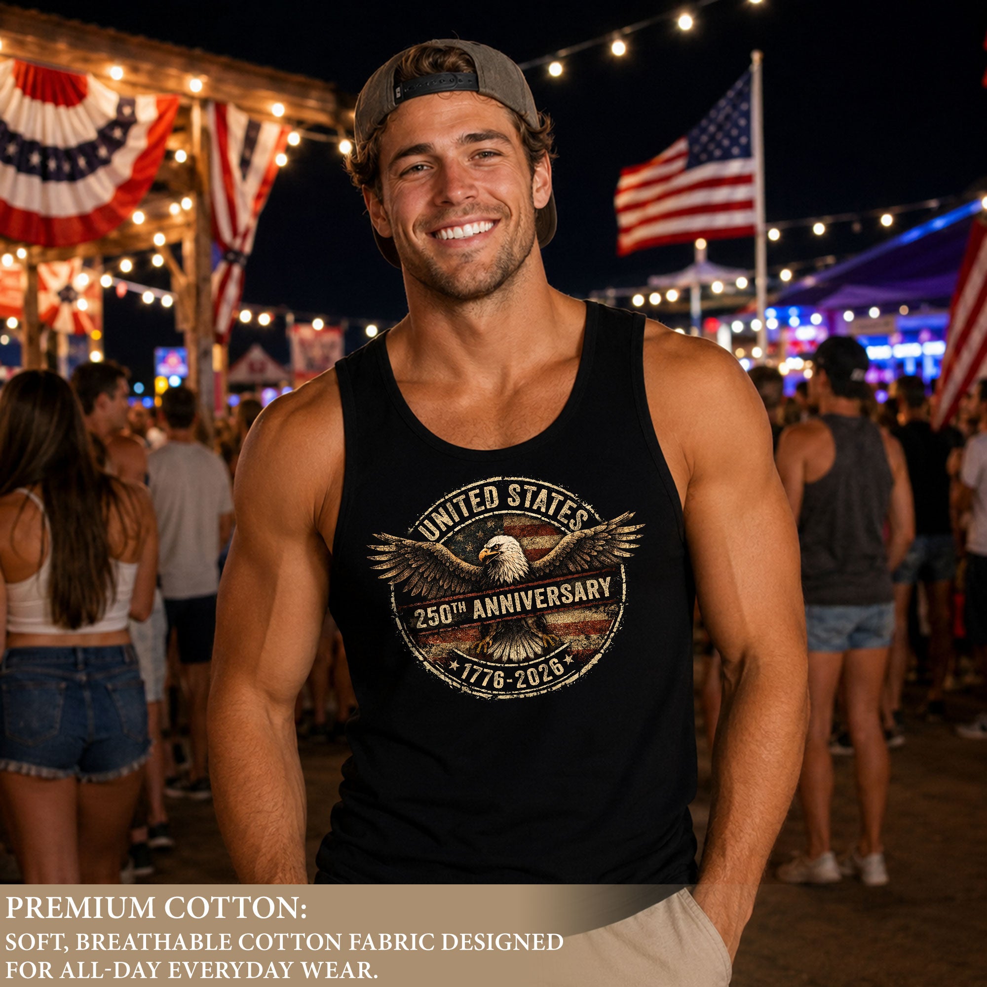 United States Mens Tank Top 1776-2026 Patriotic 250th Anniversary Eagle Flag