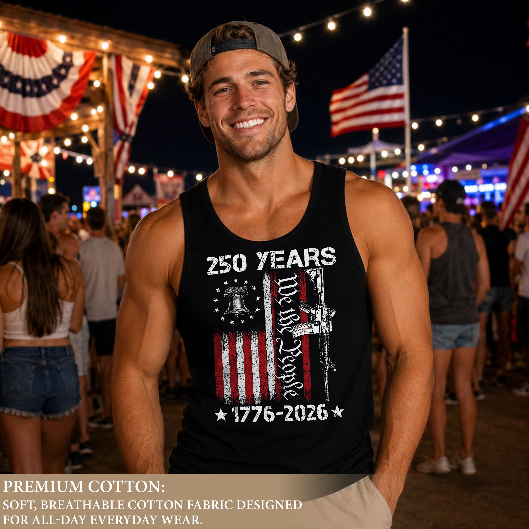 America Mens Tank Top 1776-2026 Patriotic 2nd Amendment Rights We The People