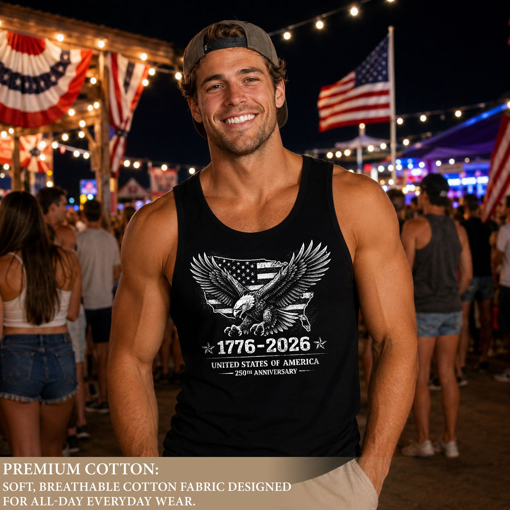 USA Mens Tank Top 1776-2026 Patriotic 250 Years Vintage Bald Eagle Map