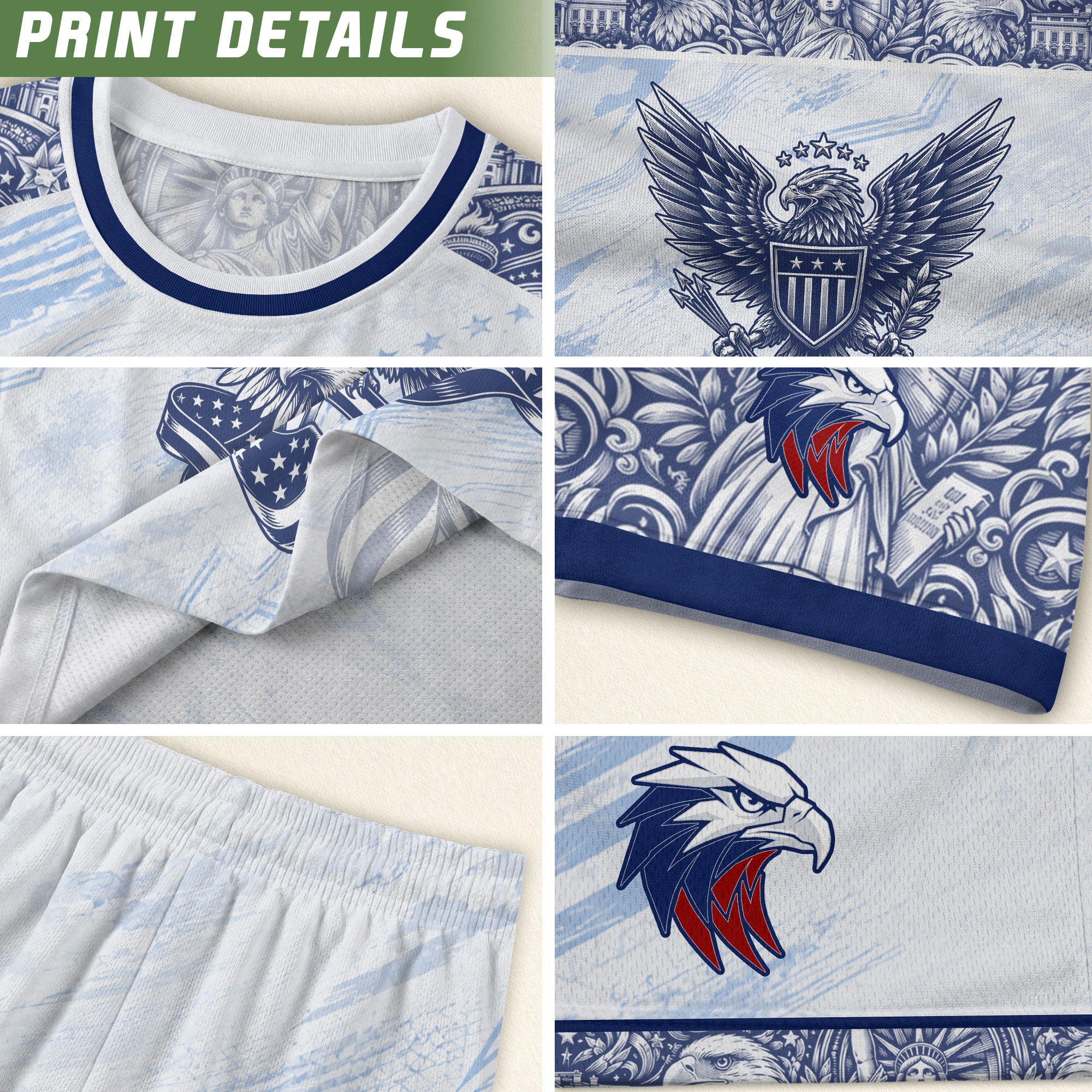 Athletic White Blue USA Soccer Jersey Adult Patriotic Eagle United States Team Shirt