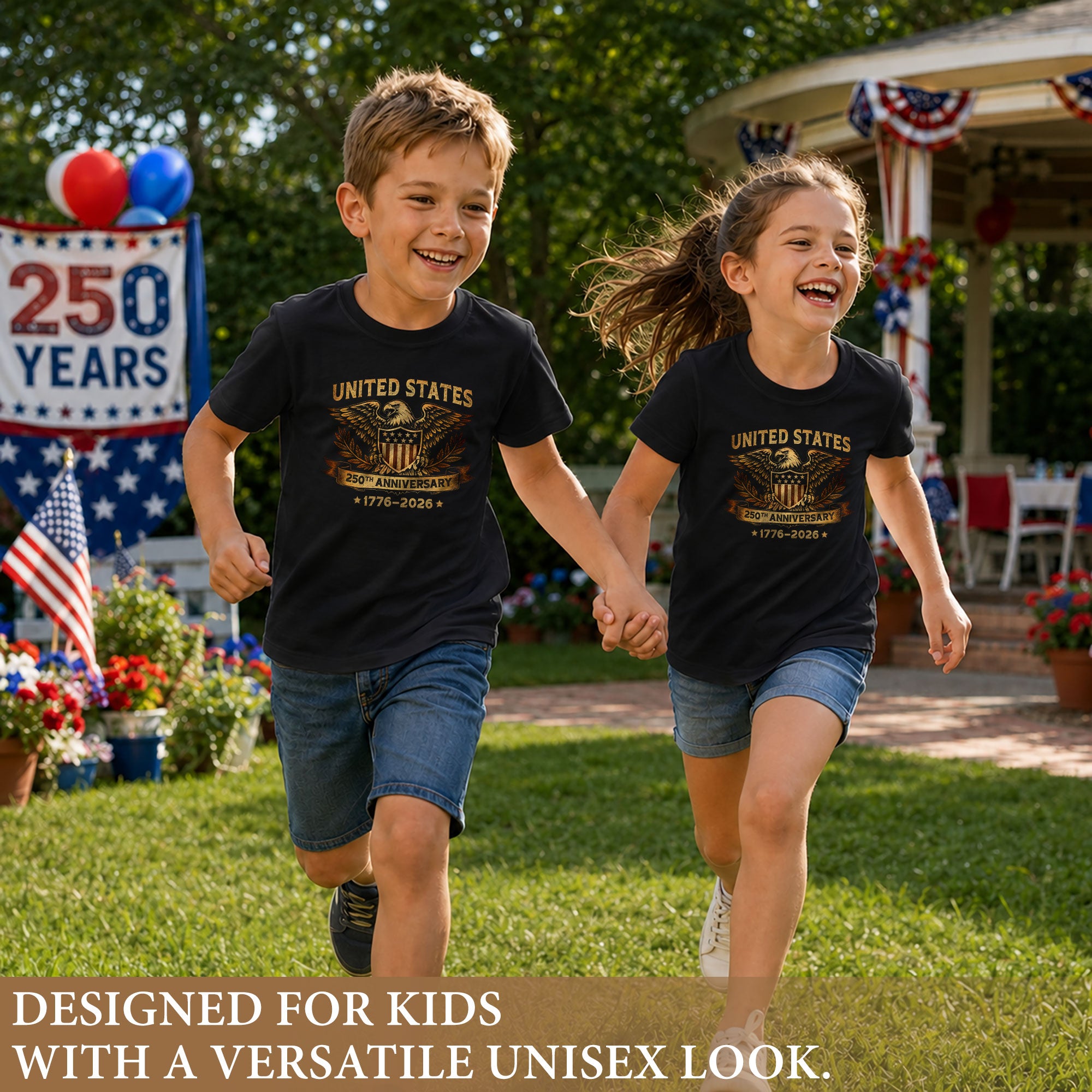 Kid T-Shirt United States 250th Anniversary | Patriotic 1776-2026 Eagle Shield Boys Girls