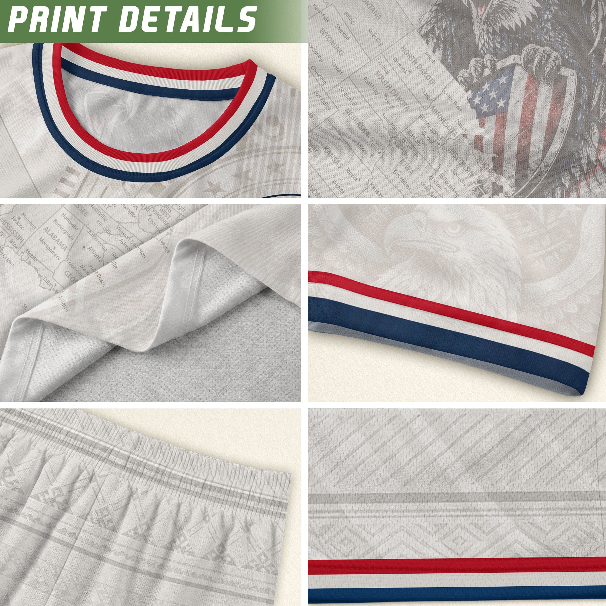 USA Soccer Jersey White US Map American Flag Shirt Patriotic Eagle Soccer Fan Tee