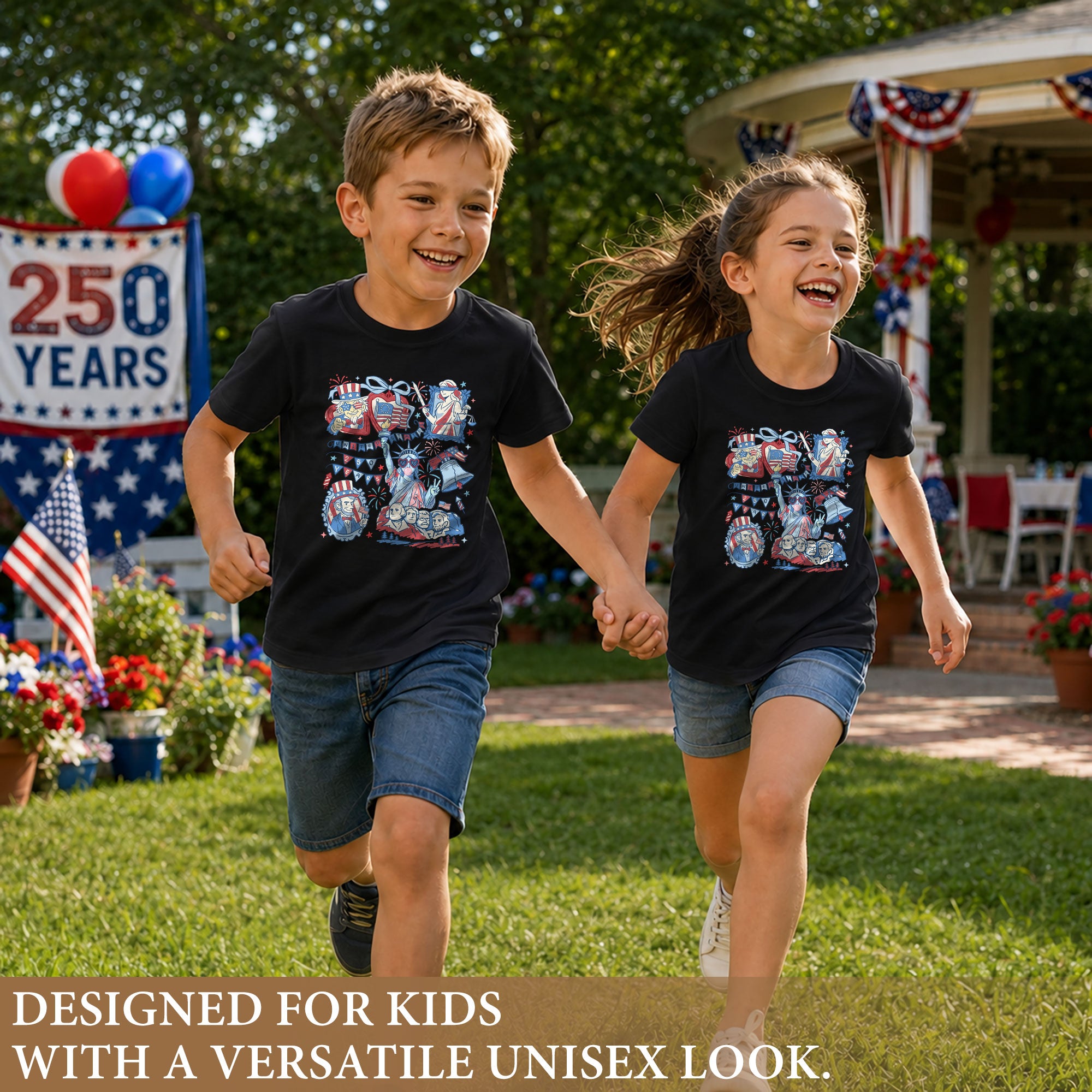 Kids Shirt 1776-2026 250th Anniversary Patriotic United States Mount Rushmore Doodle Tee